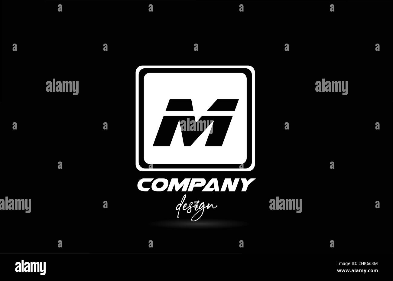 square M alphabet letter logo icon with black and white design ...