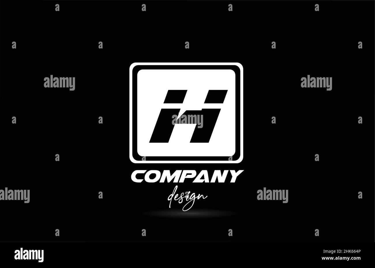 square H alphabet letter logo icon with black and white design ...