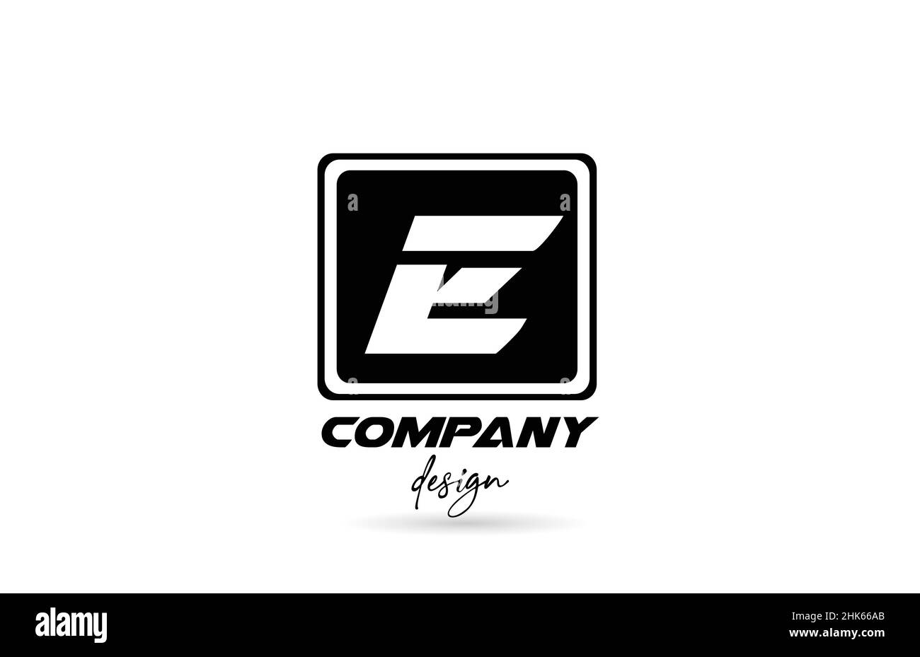E alphabet letter logo icon with black and white design and square ...