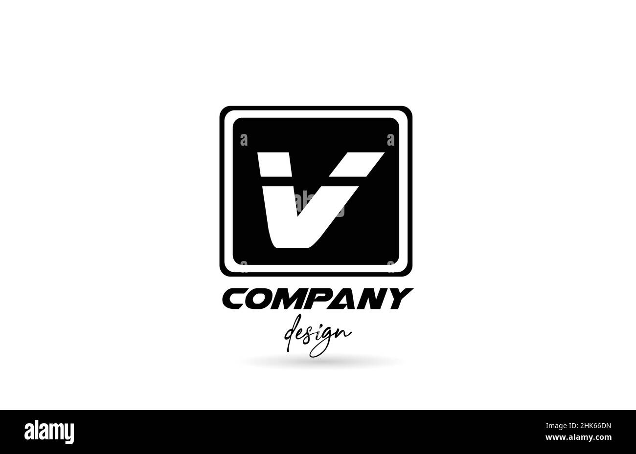 V alphabet letter logo icon with black and white design and square ...