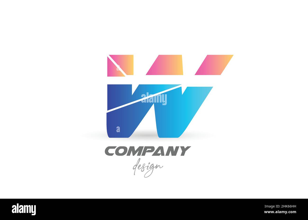 Colorful W alphabet letter logo icon with sliced design and blue pink ...