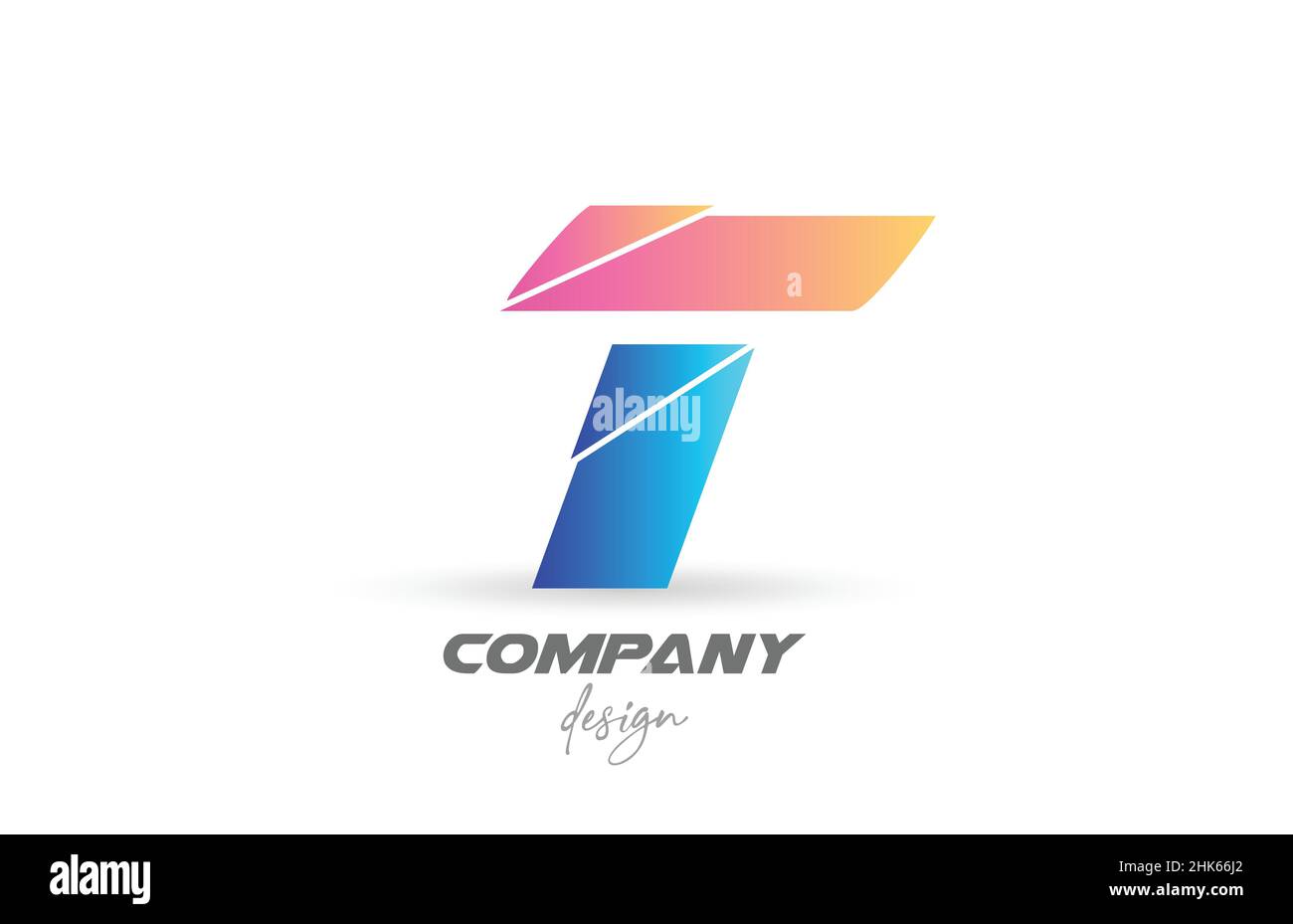 Colorful T alphabet letter logo icon with sliced design and blue pink ...