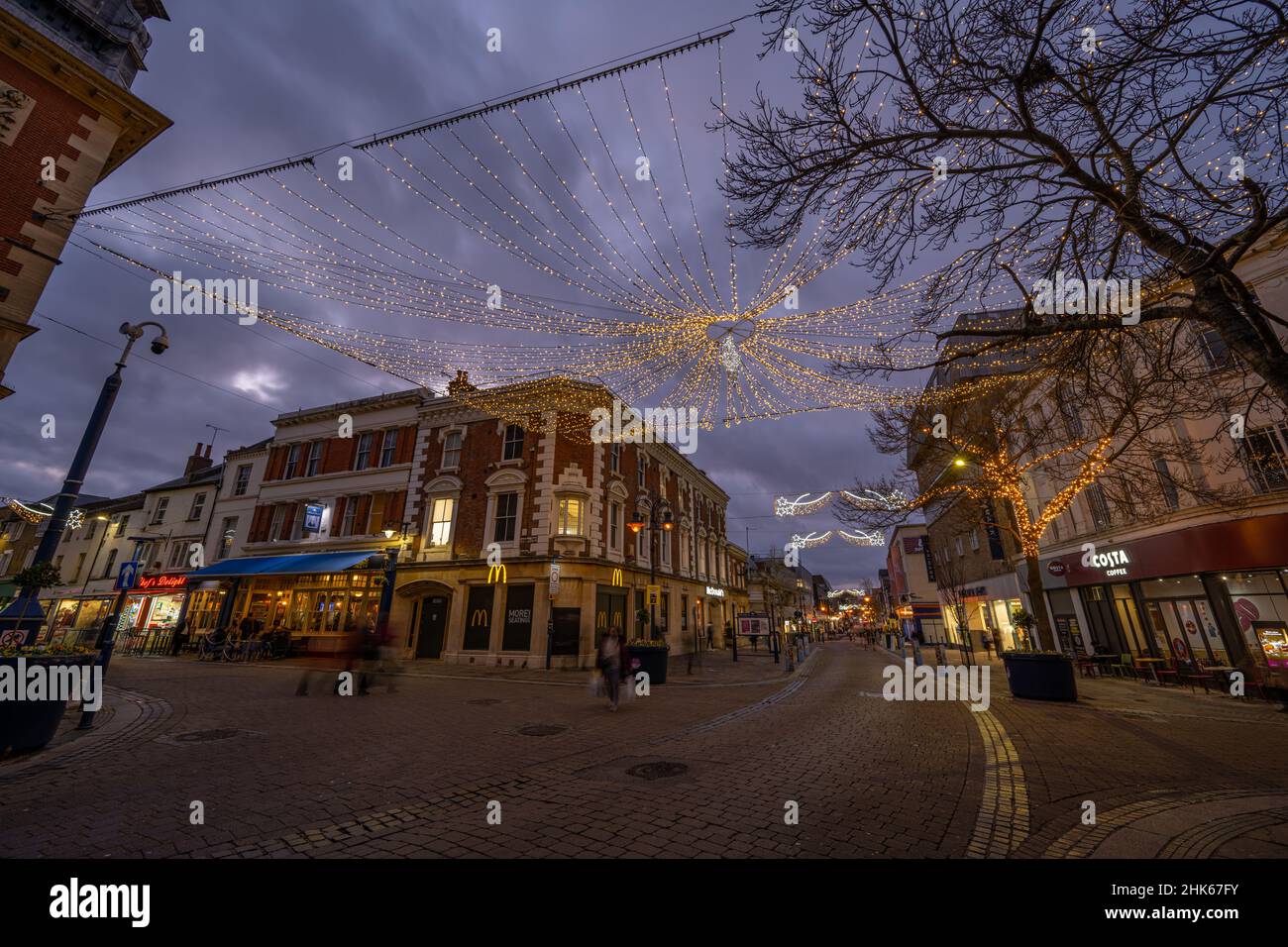 Christmas Lights on New Road in Gravesend town centre, Kent Stock Photo