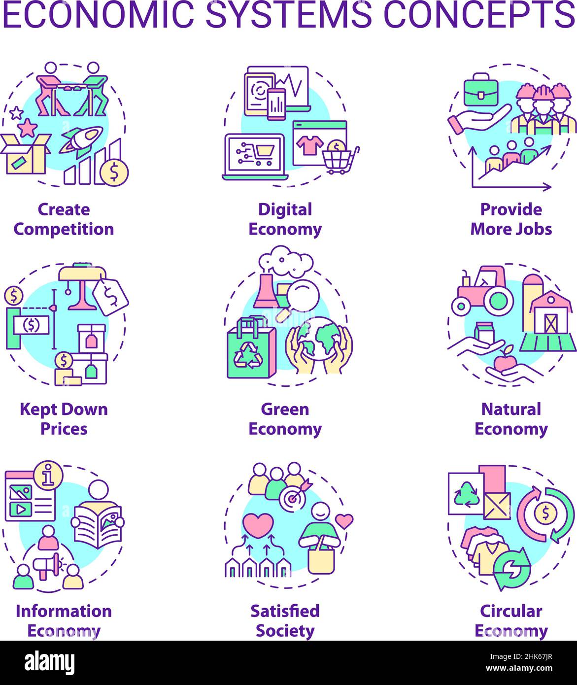 Economic systems concept icons set Stock Vector