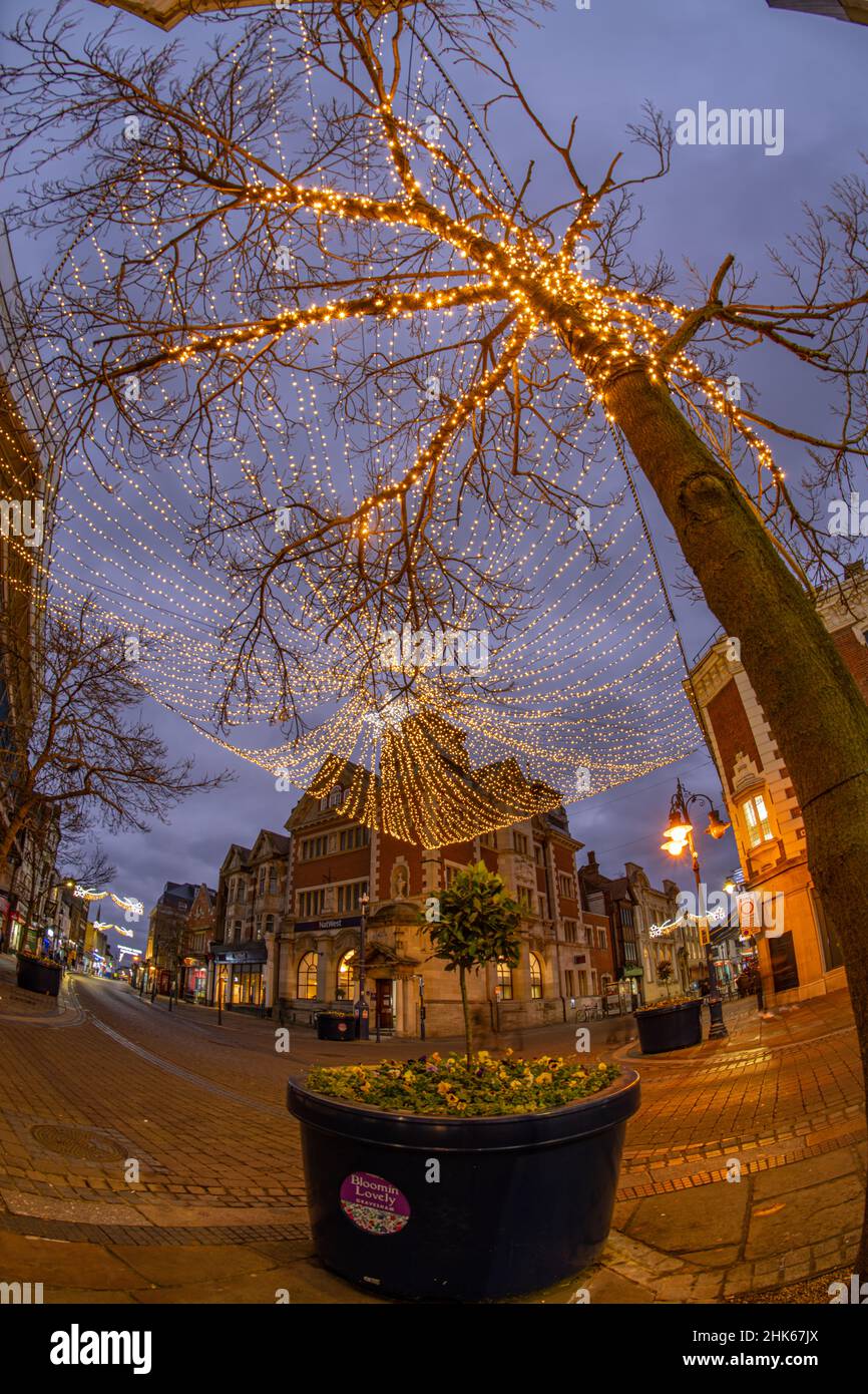 Christmas Lights on New Road in Gravesend town centre, Kent Stock Photo