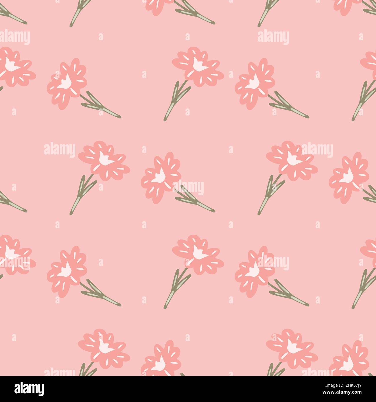 Seamless pattern with hand drawing wild flowers on light pink ...