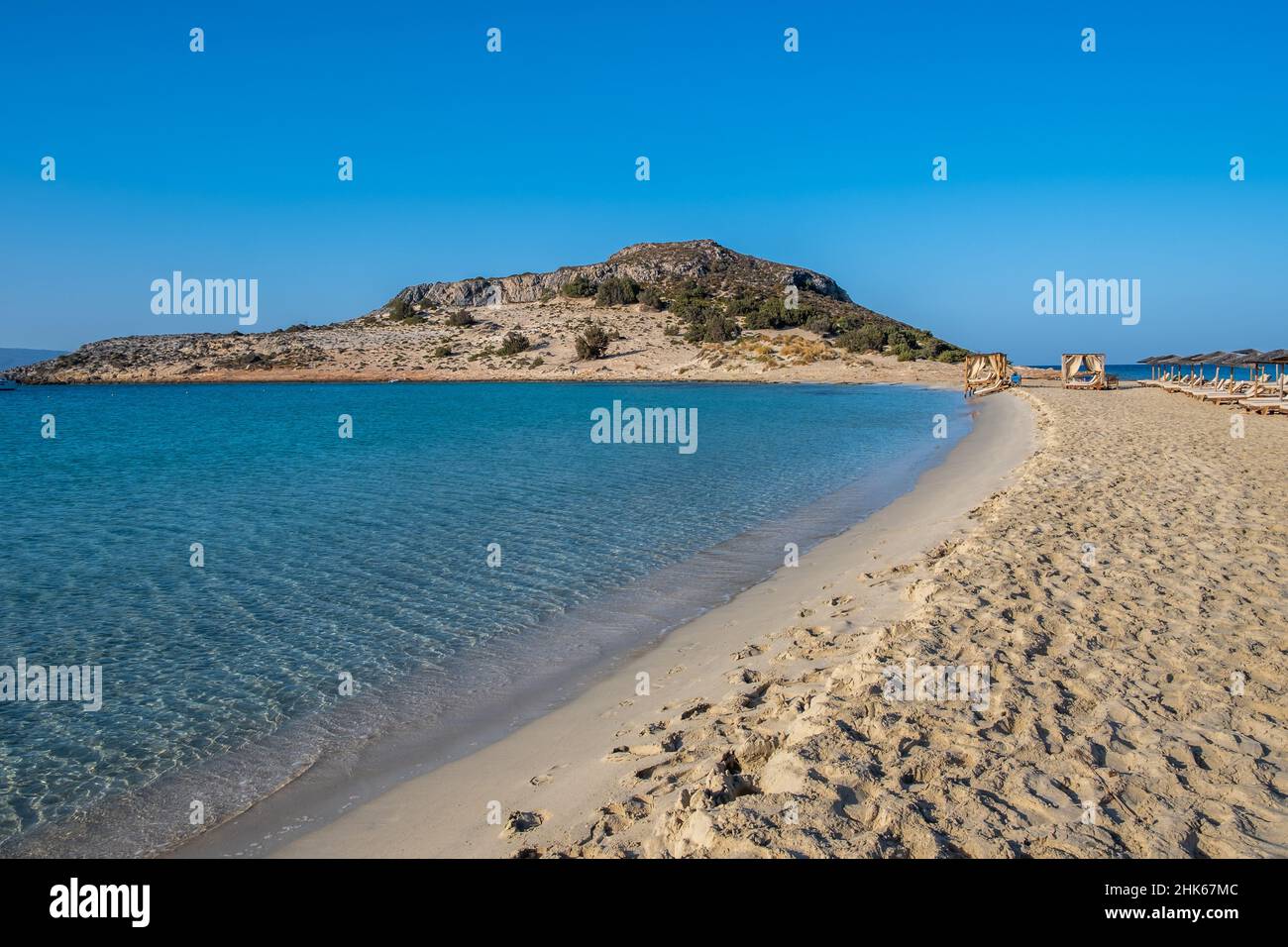 Sandy beach, Elafonisos, Greek island, Greece. Sea water calm turquoise  color, white sand, clear blue sky, sunny day, summer holiday Stock Photo -  Alamy