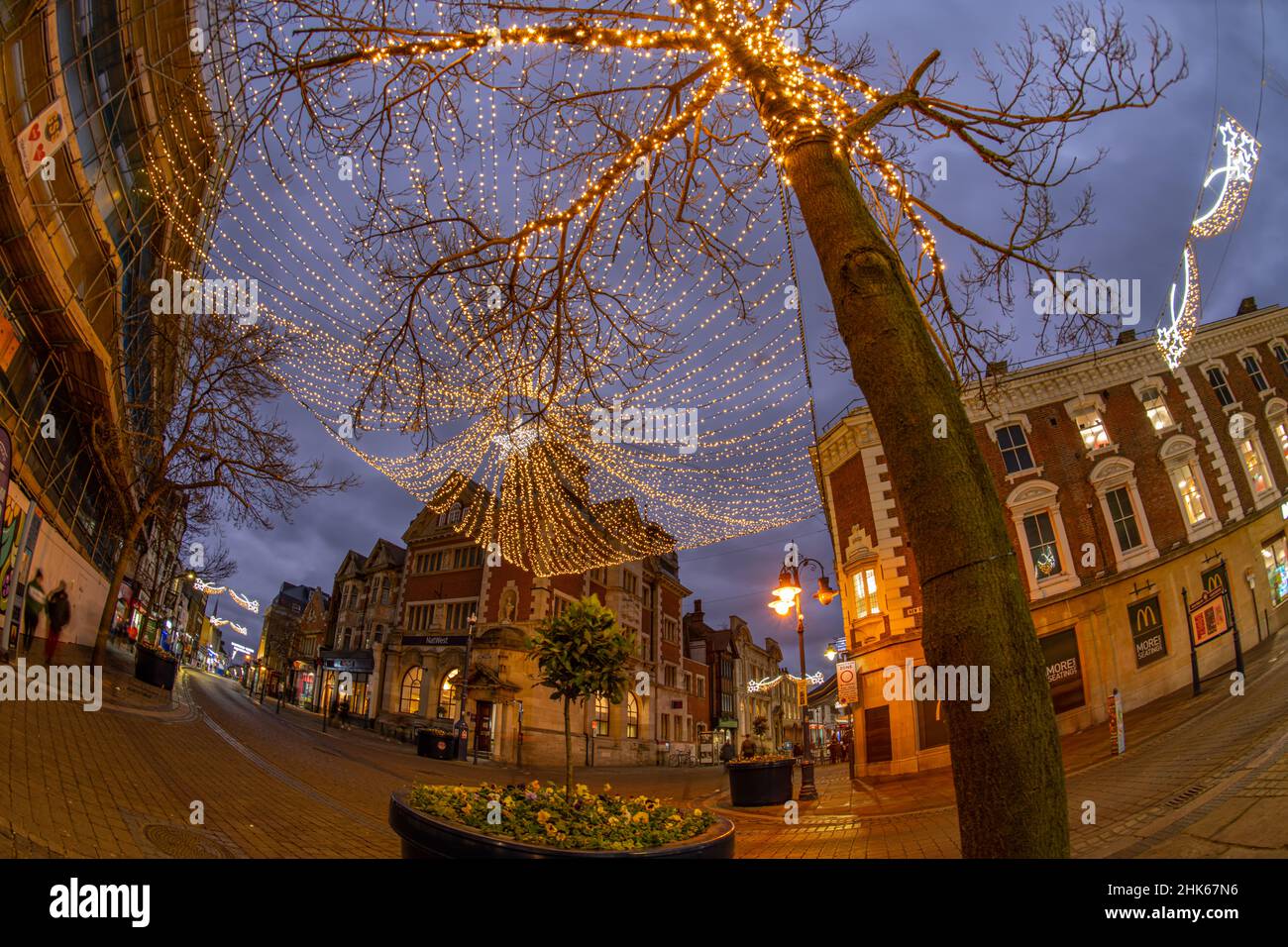 Christmas Lights on New Road in Gravesend town centre, Kent Stock Photo