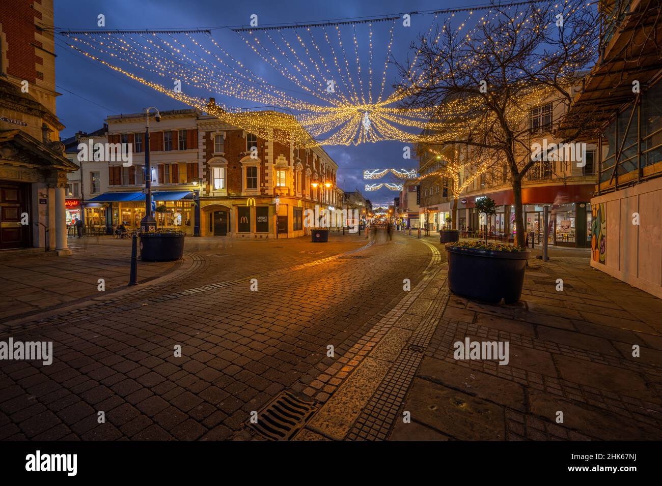 Christmas Lights on New Road in Gravesend town centre, Kent Stock Photo