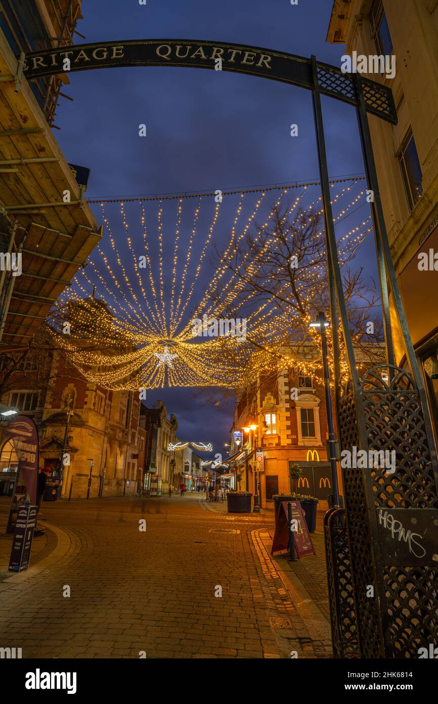 Christmas Lights on New Road in Gravesend town centre, Kent Stock Photo
