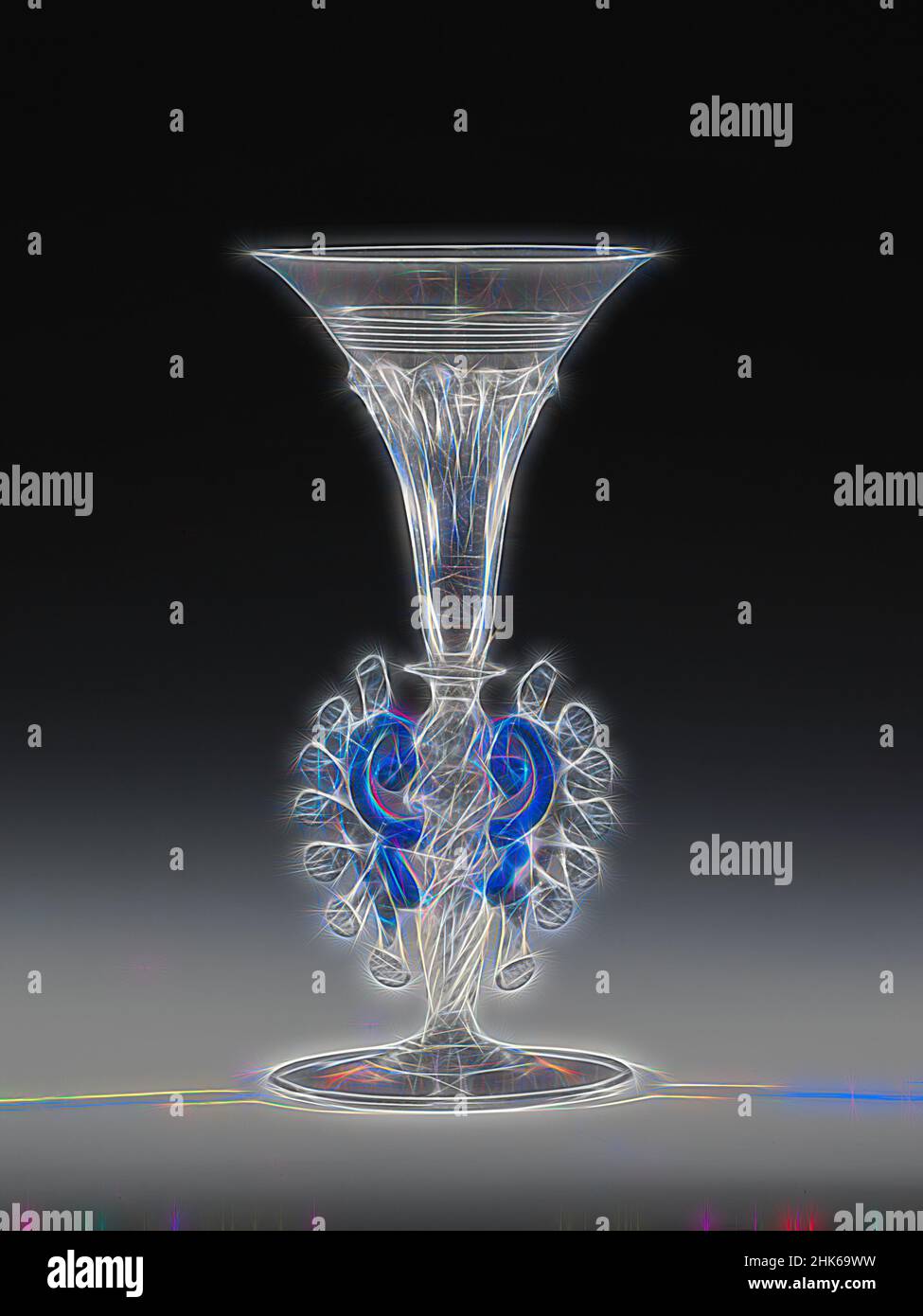 Inspired by Goblet, Dutch or Venetian, 697–1797, 17th century, Glass, Netherlands, Europe, Venice, Veneto, Republic of Venice (La Serenissima), Italy, Europe, Glassware, 7 3/8 x 3 5/8 in. (18.7 x 9.2 cm, Reimagined by Artotop. Classic art reinvented with a modern twist. Design of warm cheerful glowing of brightness and light ray radiance. Photography inspired by surrealism and futurism, embracing dynamic energy of modern technology, movement, speed and revolutionize culture Stock Photo