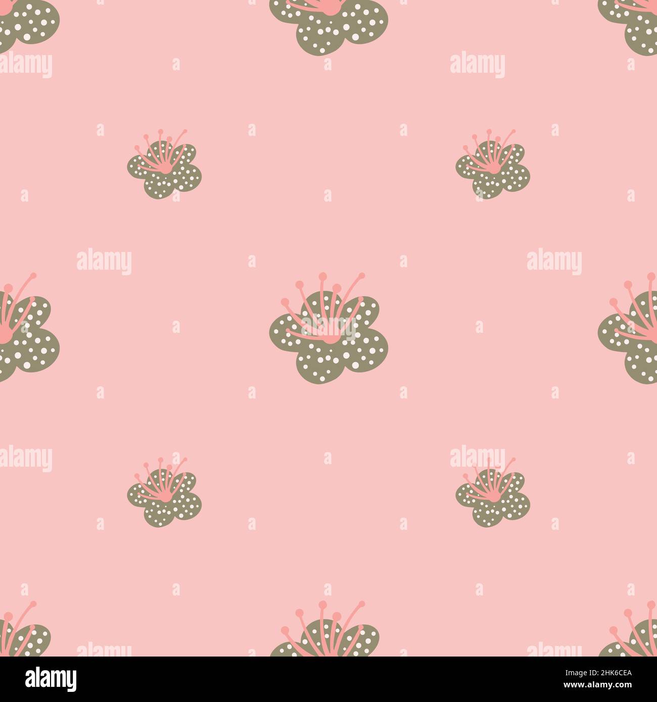 Seamless pattern spring plants on pastel pink background. Vector floral ...