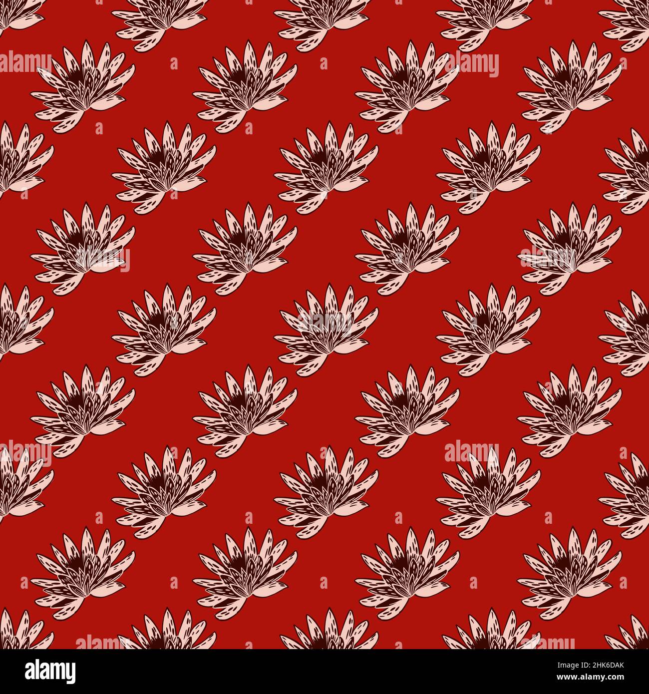 Seamless pattern with hand drawing lotus on red background. Vector ...