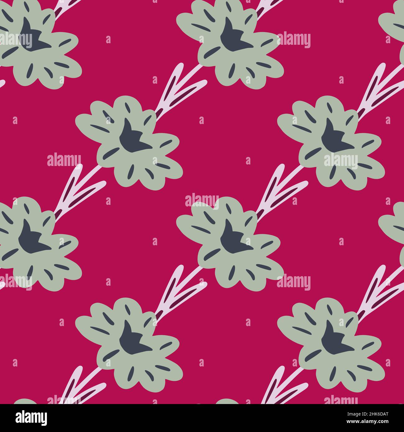 Seamless pattern with hand drawing wild flowers on bight pink ...
