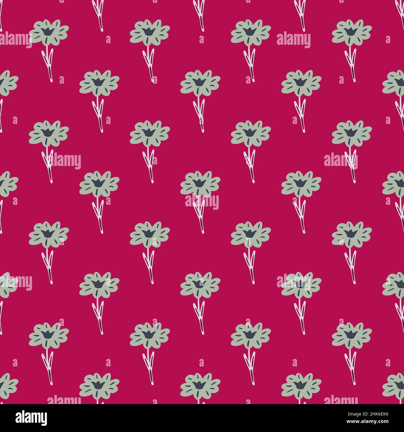 Seamless pattern with hand drawing wild flowers on bright pink ...