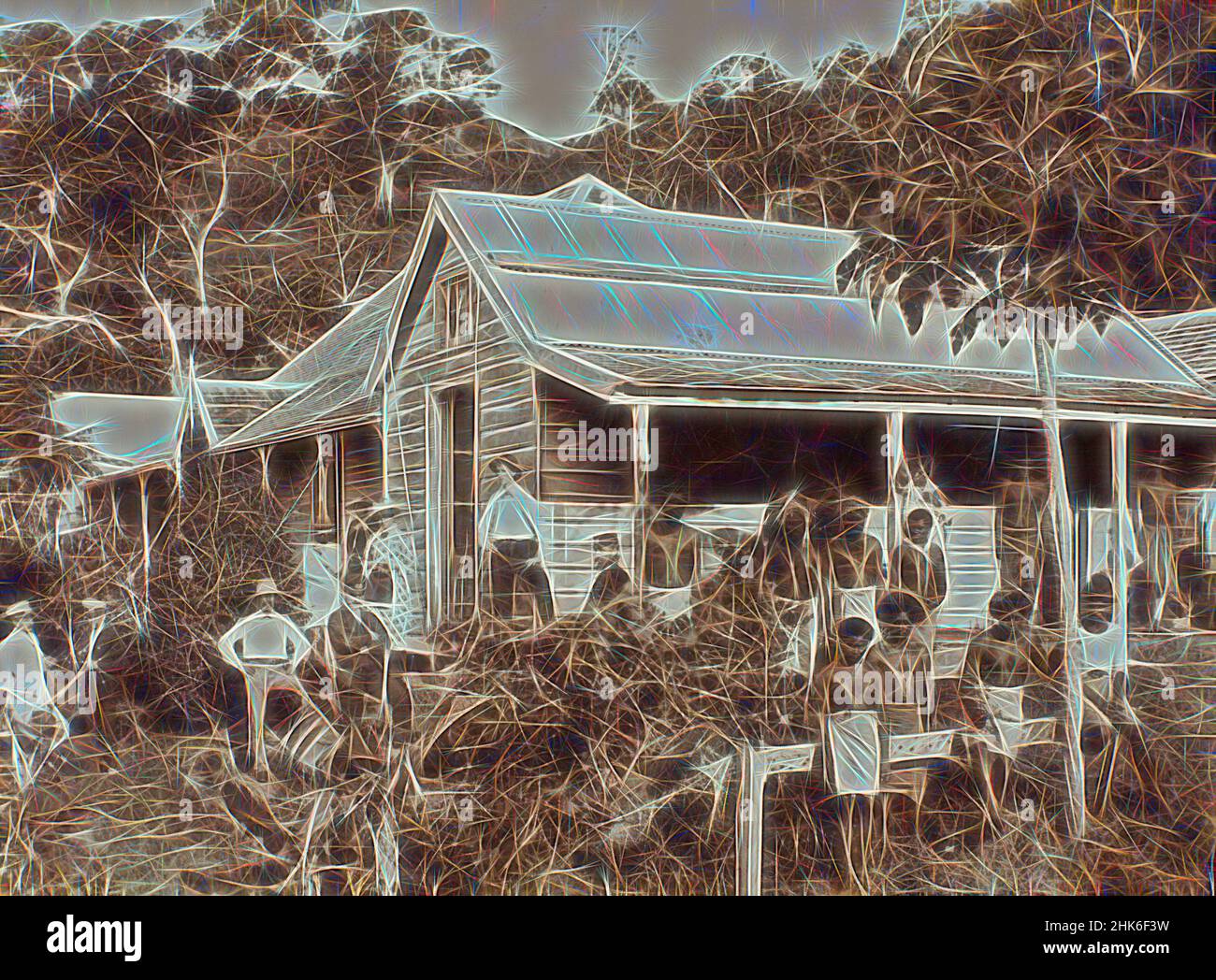 Inspired by The Hospital - Levuka - Fiji, Burton Brothers studio, photography studio, 1884, Dunedin, photography, Reimagined by Artotop. Classic art reinvented with a modern twist. Design of warm cheerful glowing of brightness and light ray radiance. Photography inspired by surrealism and futurism, embracing dynamic energy of modern technology, movement, speed and revolutionize culture Stock Photo