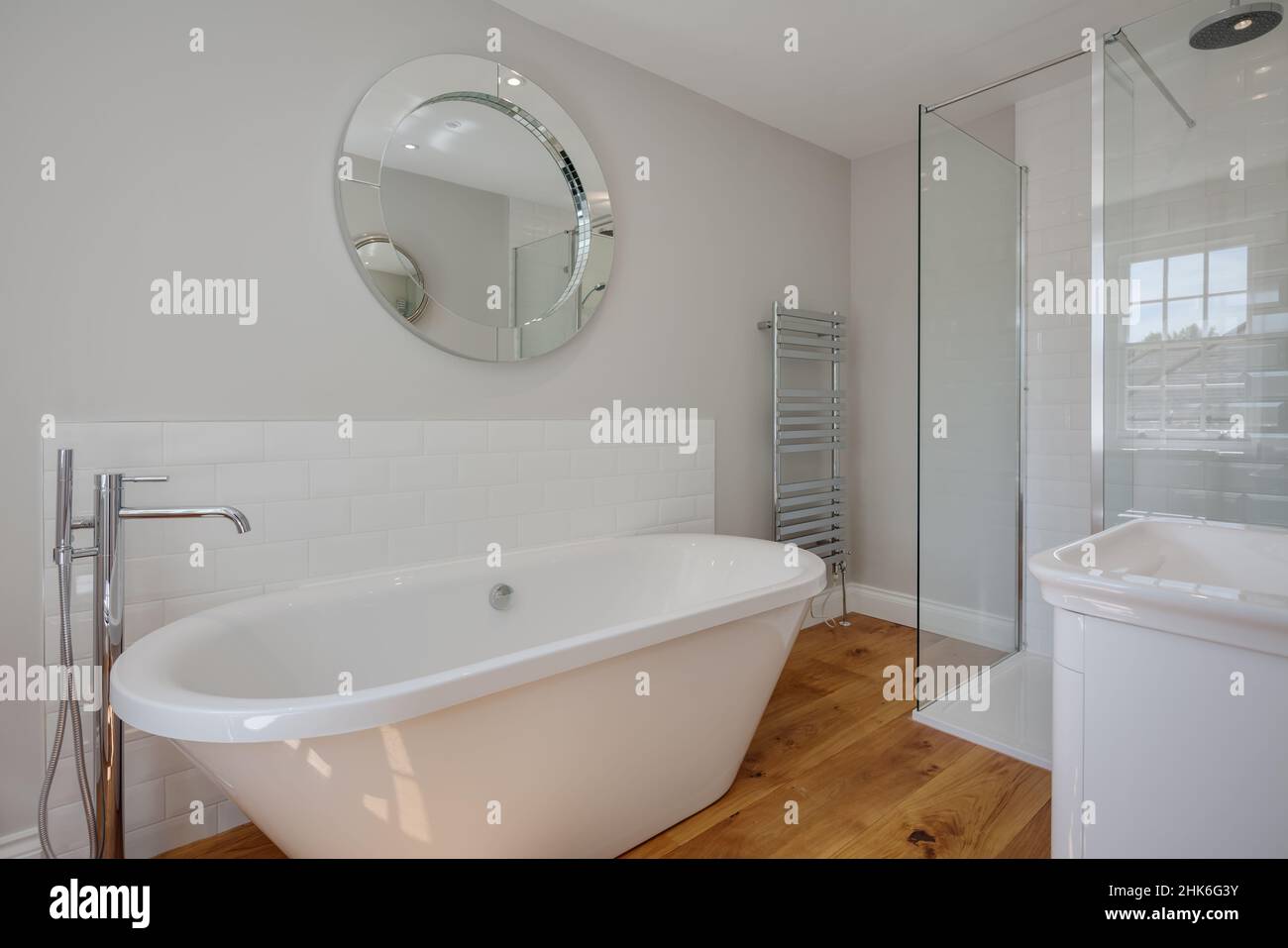 Sible Hedingham, Essex May 10 2017 Simple white painted bathroom