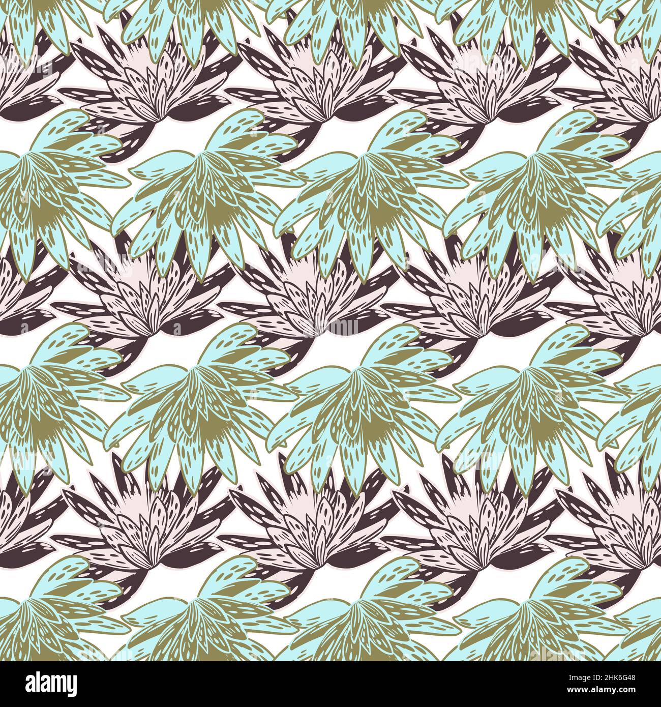 Seamless pattern with hand drawing lotus on light background. Vector ...