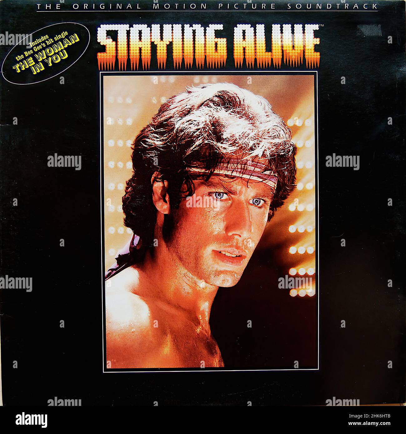 Vintage vinyl record cover -  Movie Soundtrack - Staying Alive - Front Stock Photo