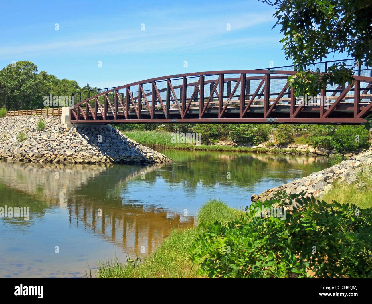Cape Cod Rail Trail bicycle bridge over the Bass River. The estuary