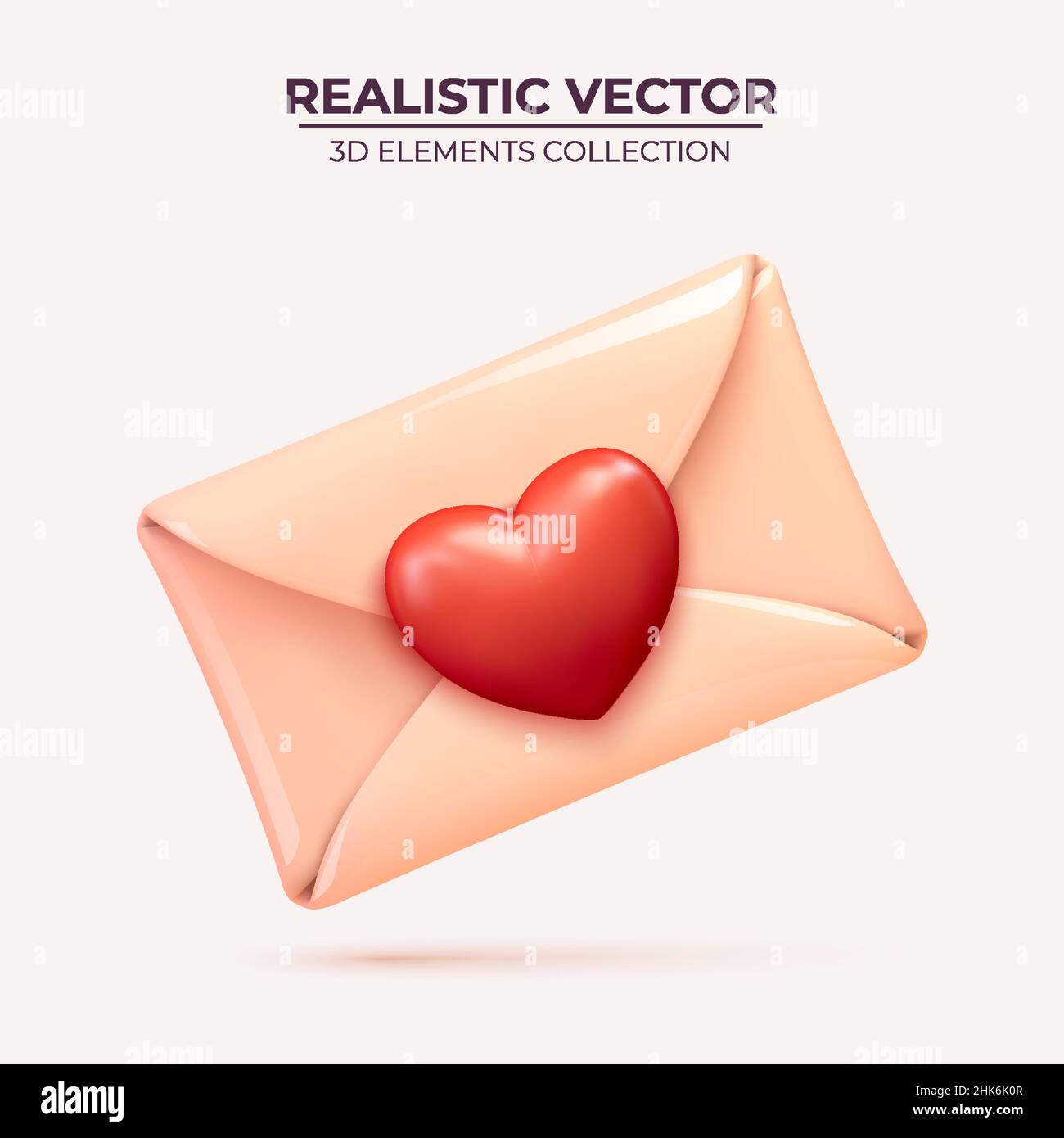 3d icon of Envelope letter with Red heart. Realistic Elements for ...