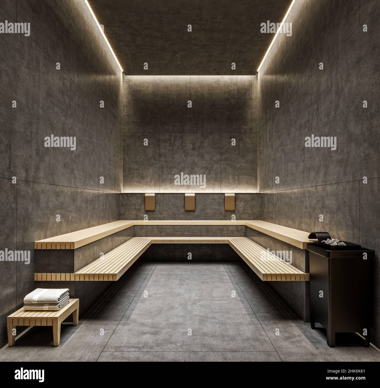 Modern design concrete tiles sauna mock-up, 3d rendering, 3d illustration Stock Photo