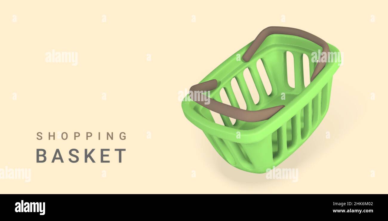 3d empty green shopping basket. Shopping concept. Vector illustration ...