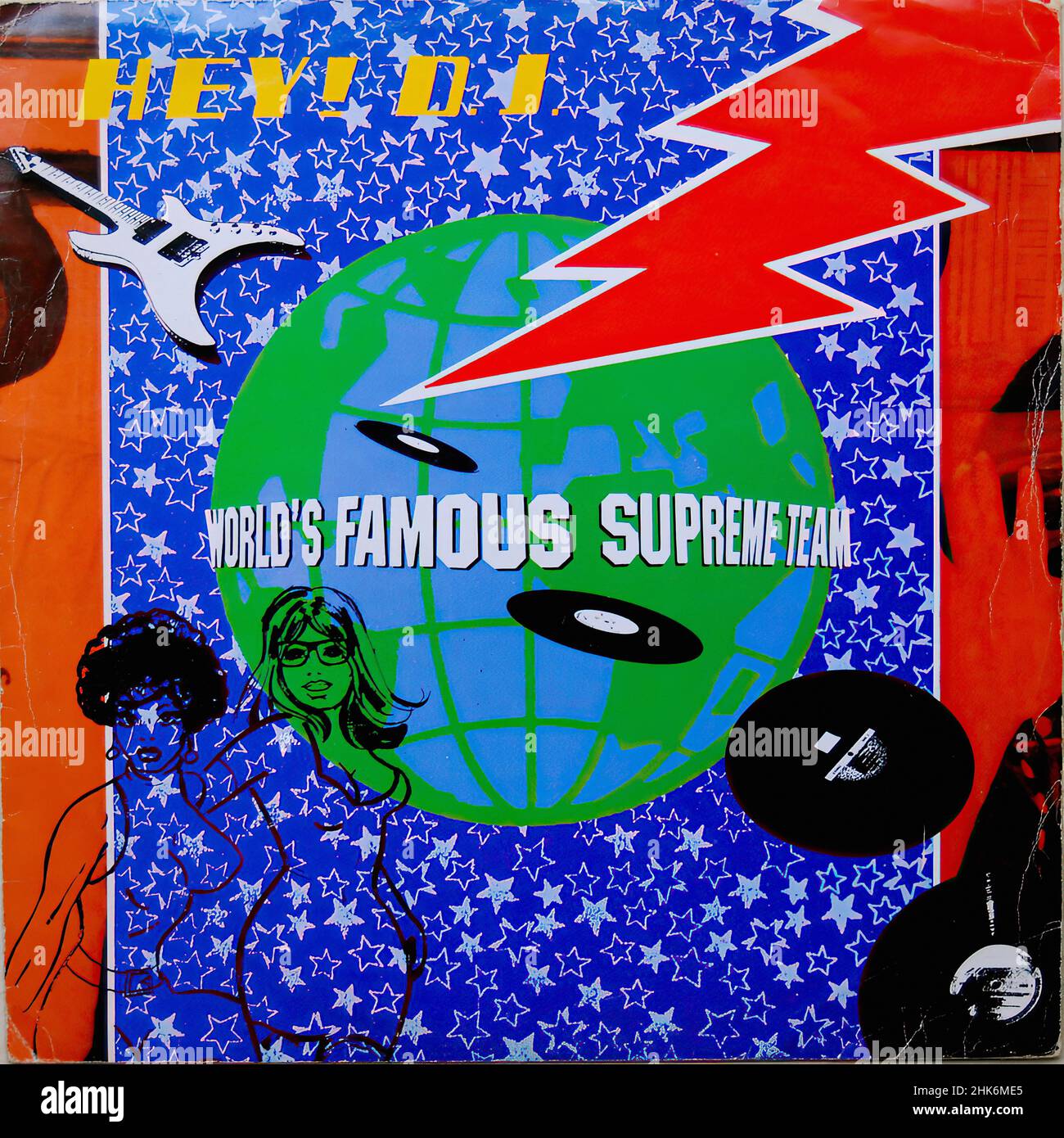 Vintage vinyl record cover -  Worlds Famous Supreme Team - Hey DJ [1984] front Stock Photo