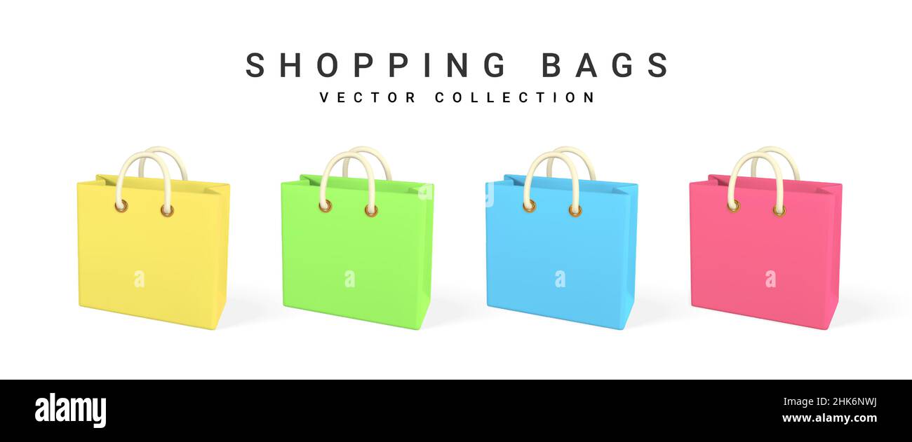 3d empty shopping bags on a white background. Shopping concept. Vector ...
