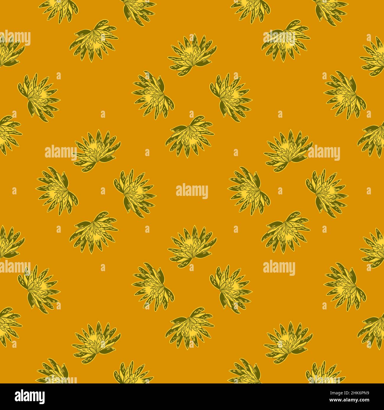 Seamless pattern with hand drawing lotus on yellow background. Vector ...