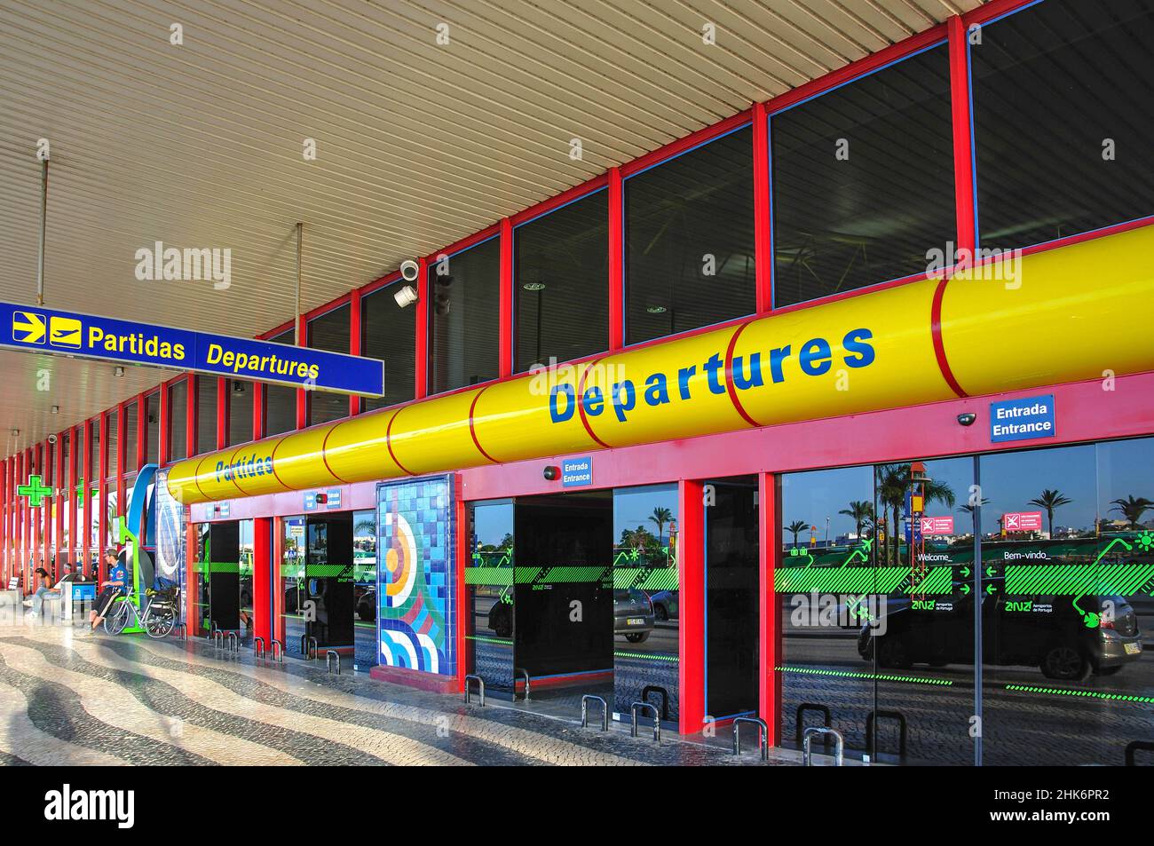 Departure Terminal entrance, Faro Airport, Faro, Faro District, Algarve Region, Portugal Stock Photo