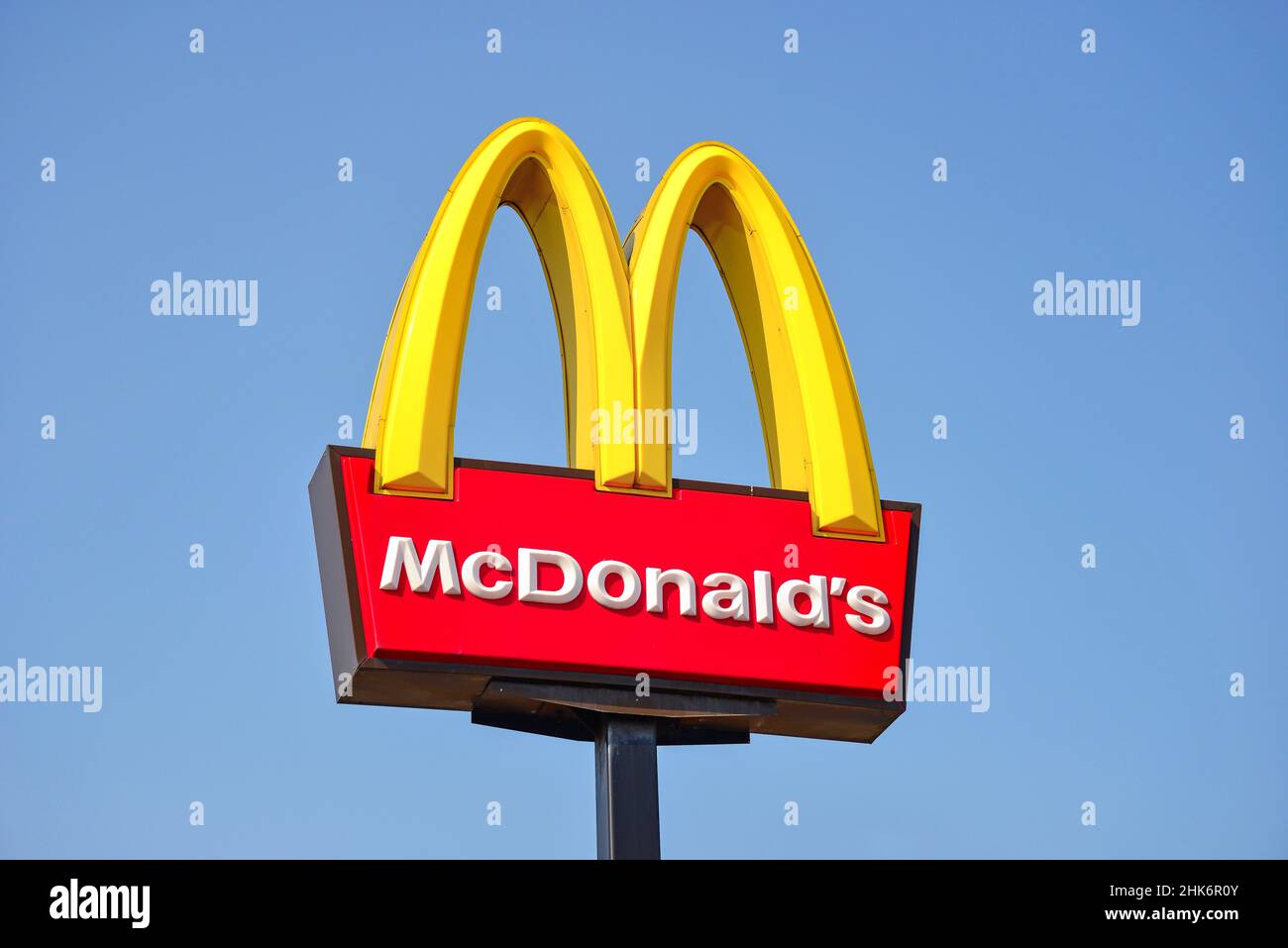 McDonald's restaurant sign, Grand Parade, Skegness, Lincolnshire, England, United Kingdom Stock Photo