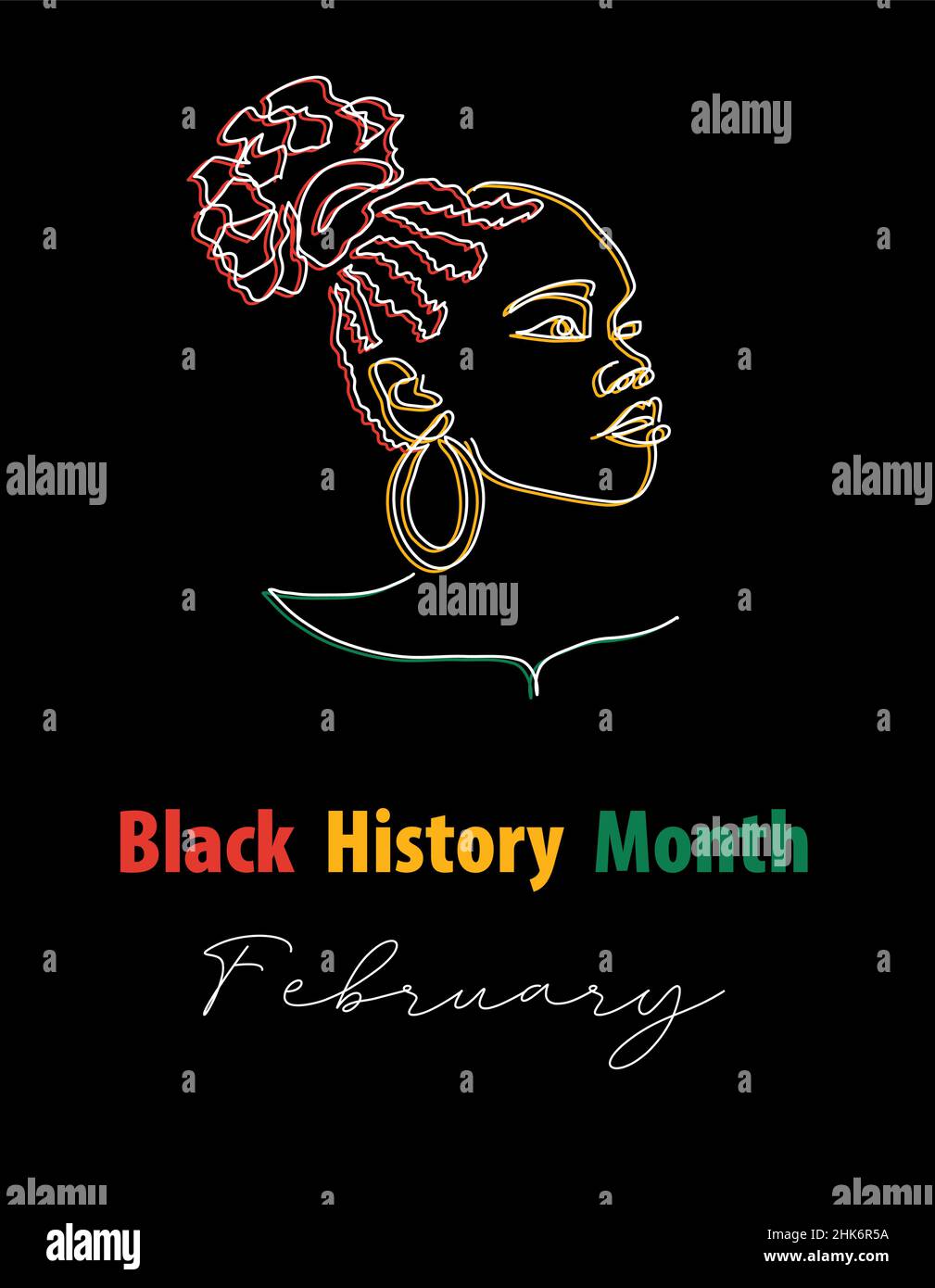 Black History Month vector banner, poster, card with african woman. One continuous line art drawing illustration for Black History Month celebration Stock Vector