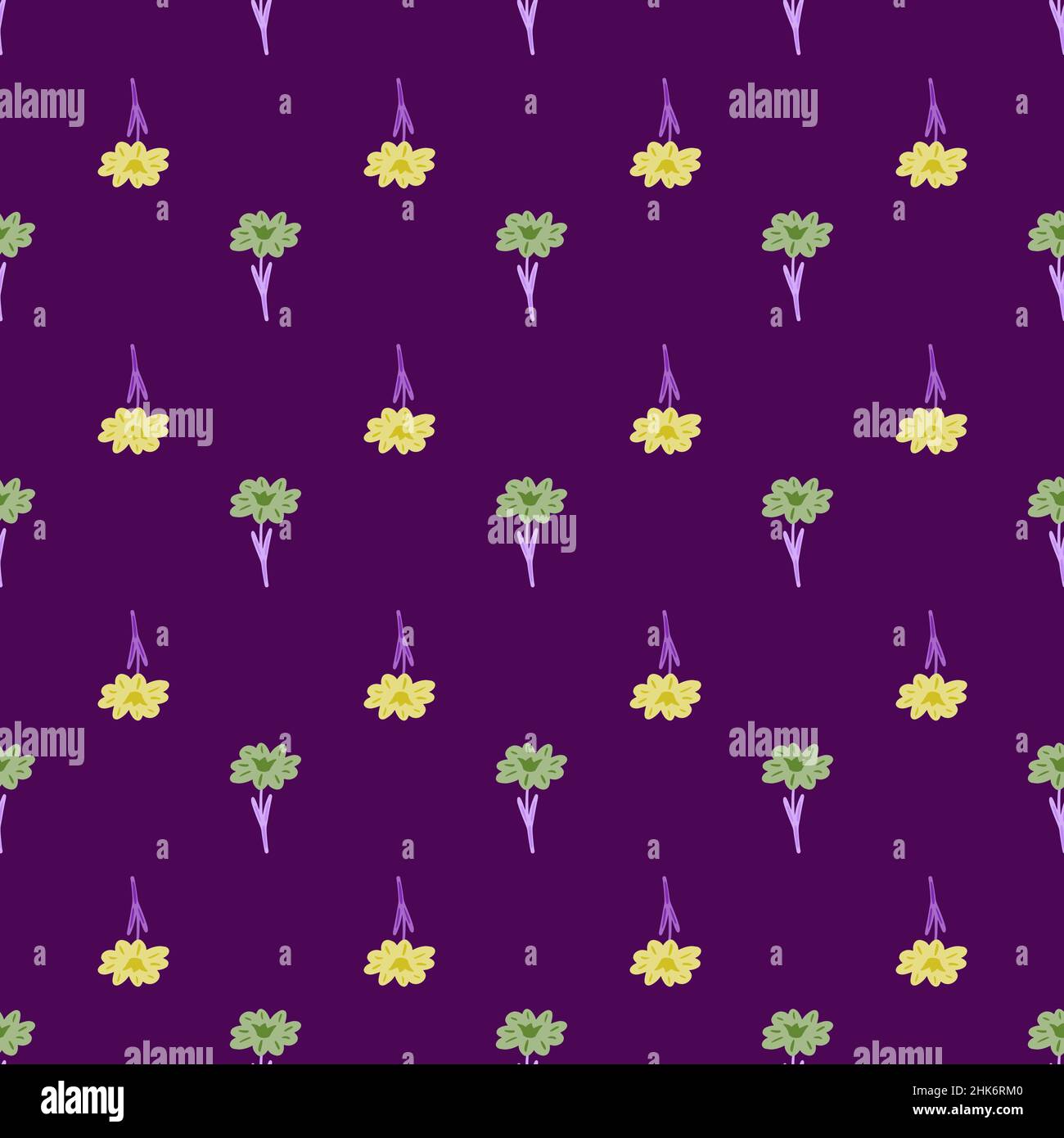 Seamless pattern with hand drawing wild flowers on purple background ...