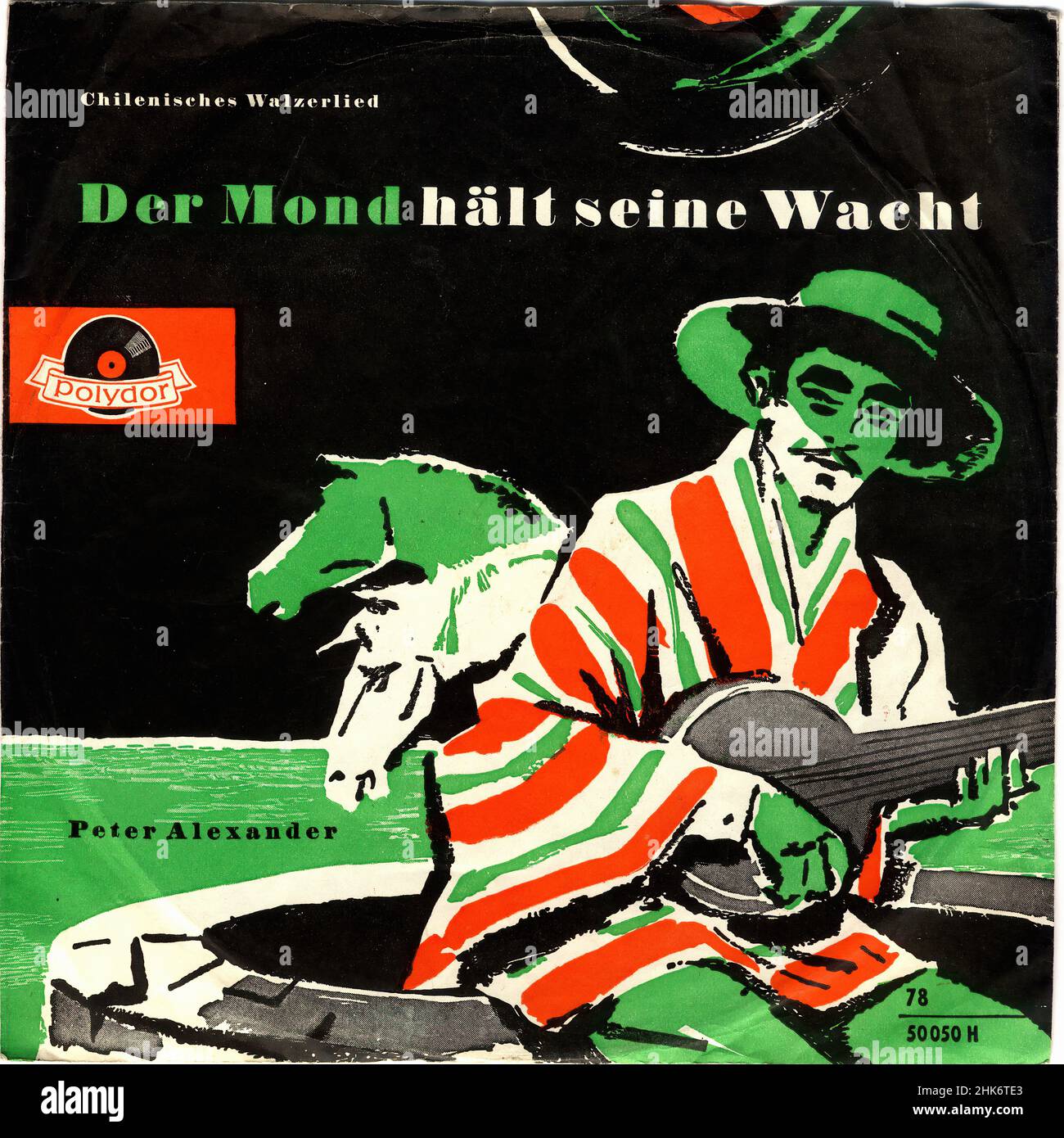 Vintage vinyl record cover - 1955 - Alexander, Peter - Der Mond hält wacht - 78RPM - D - Polydor Stock Photo