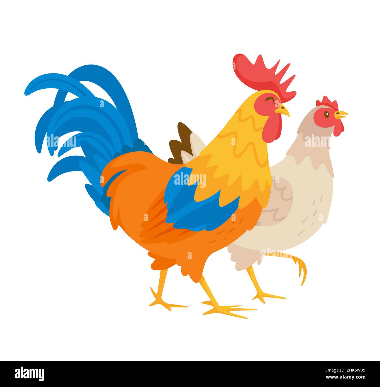 Chicken happy family in love, chick, rooster Stock Vector
