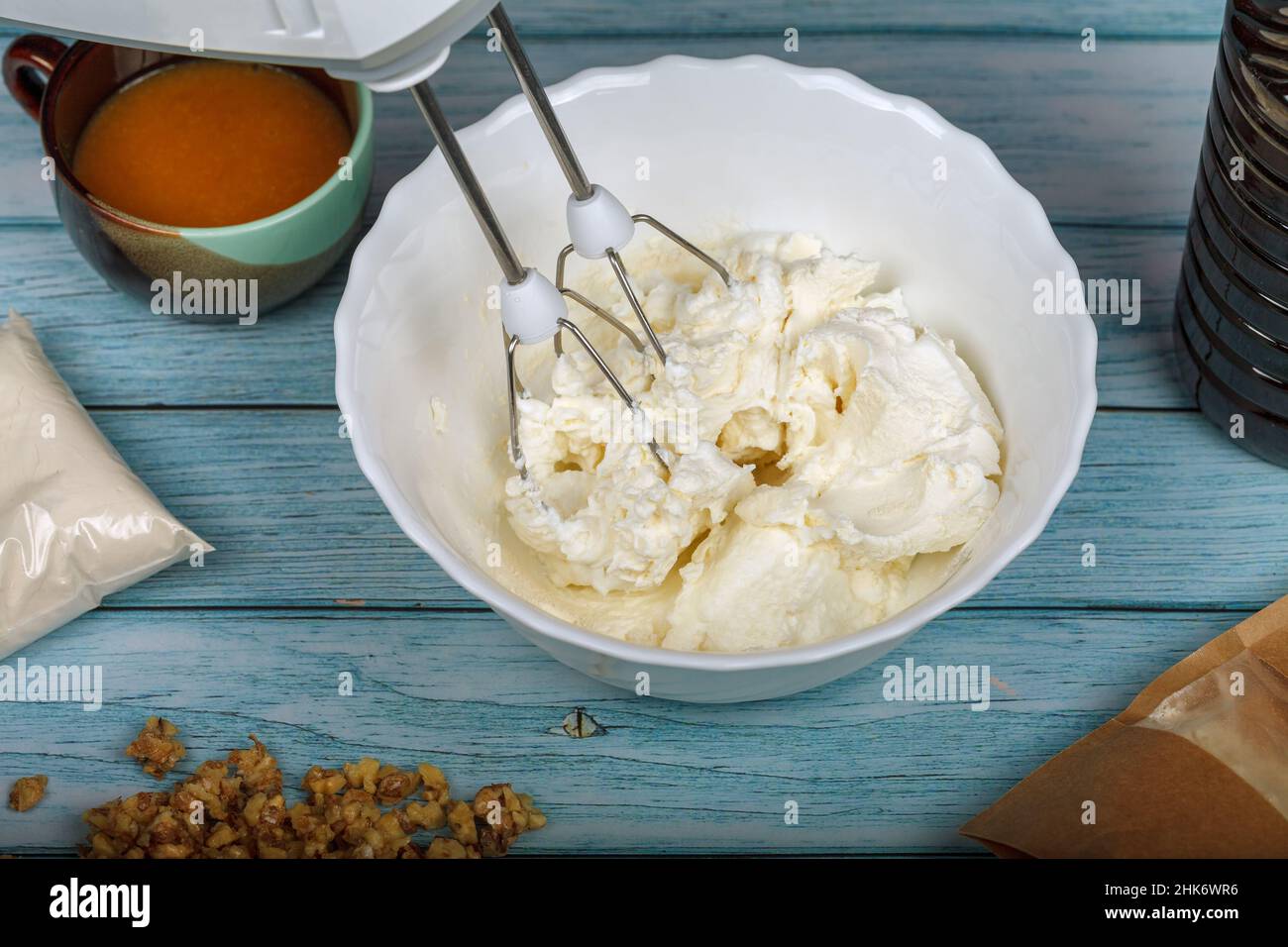 Egg whites beaten to a frothy stage. Finished beating egg white to