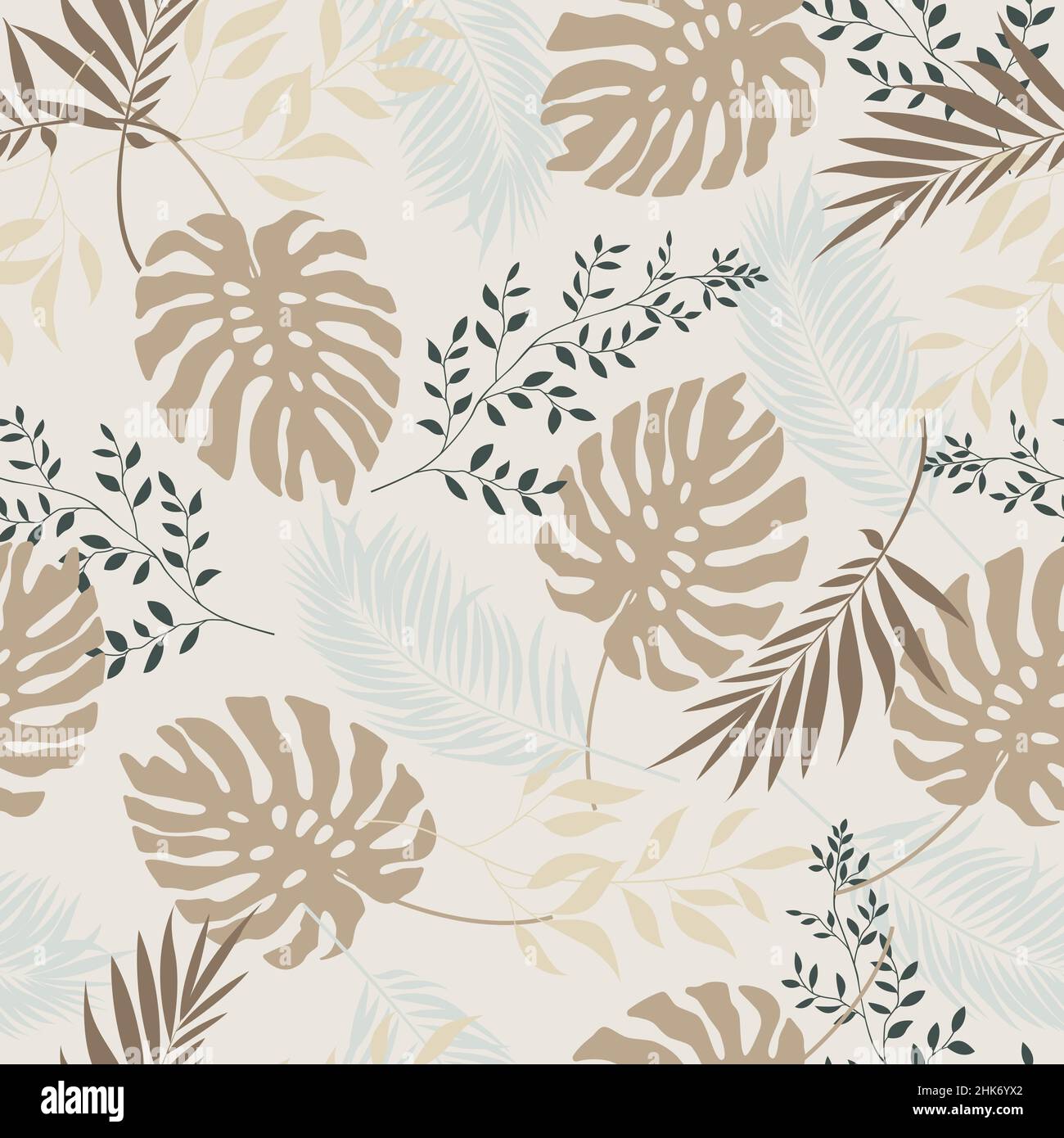 Seamless pattern of tropical leaves. Editable vector. Stock Vector