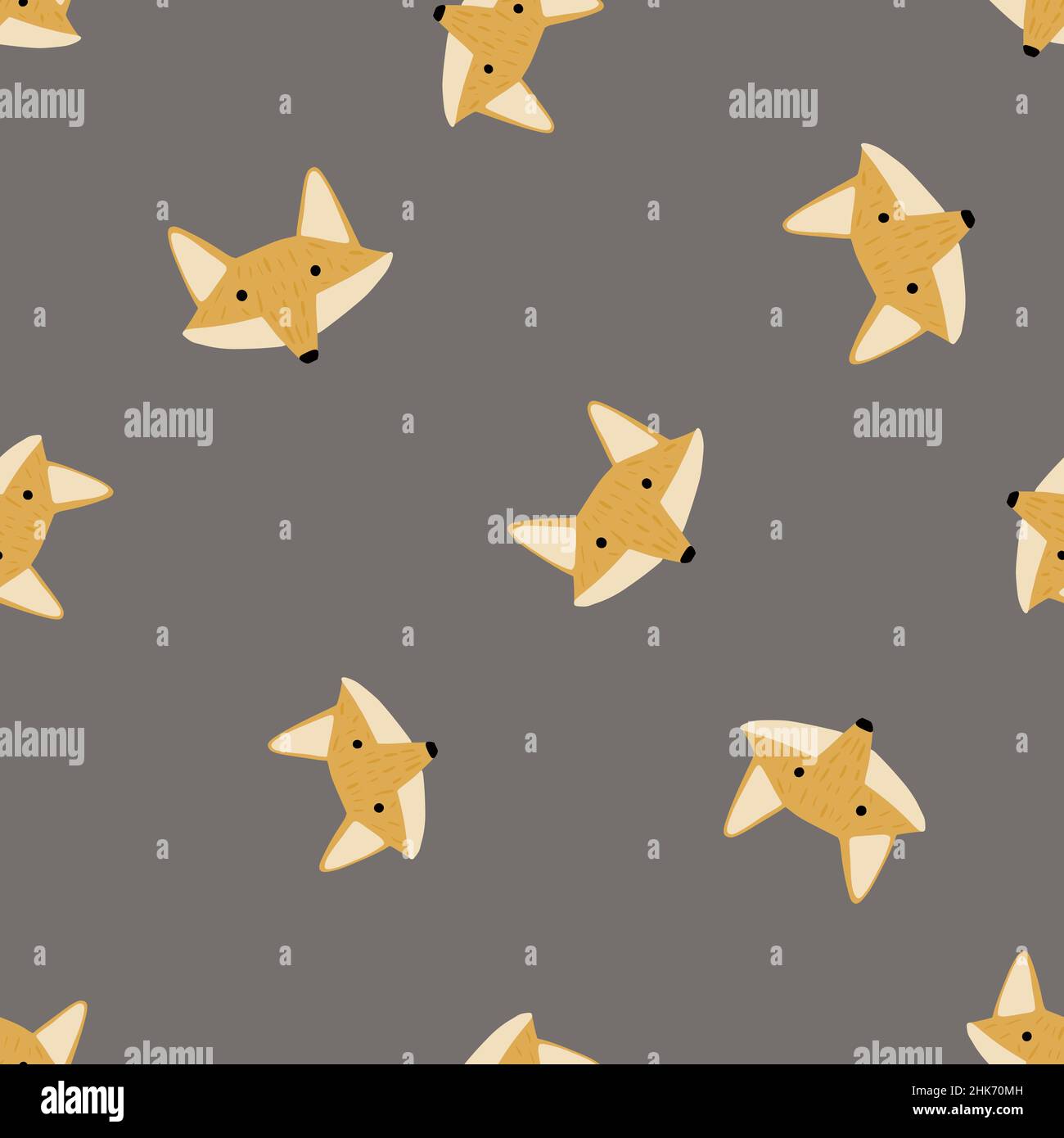 Fox pattern seamless in freehand style. Head animals on colorful ...