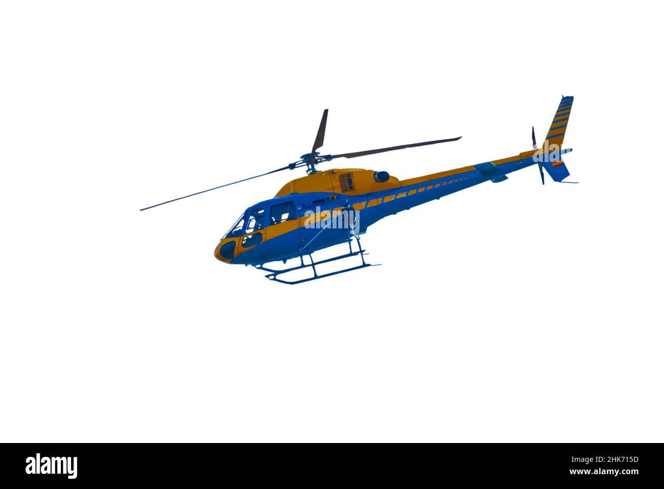 Helicopter yellow and blue isolated on white background Stock Photo