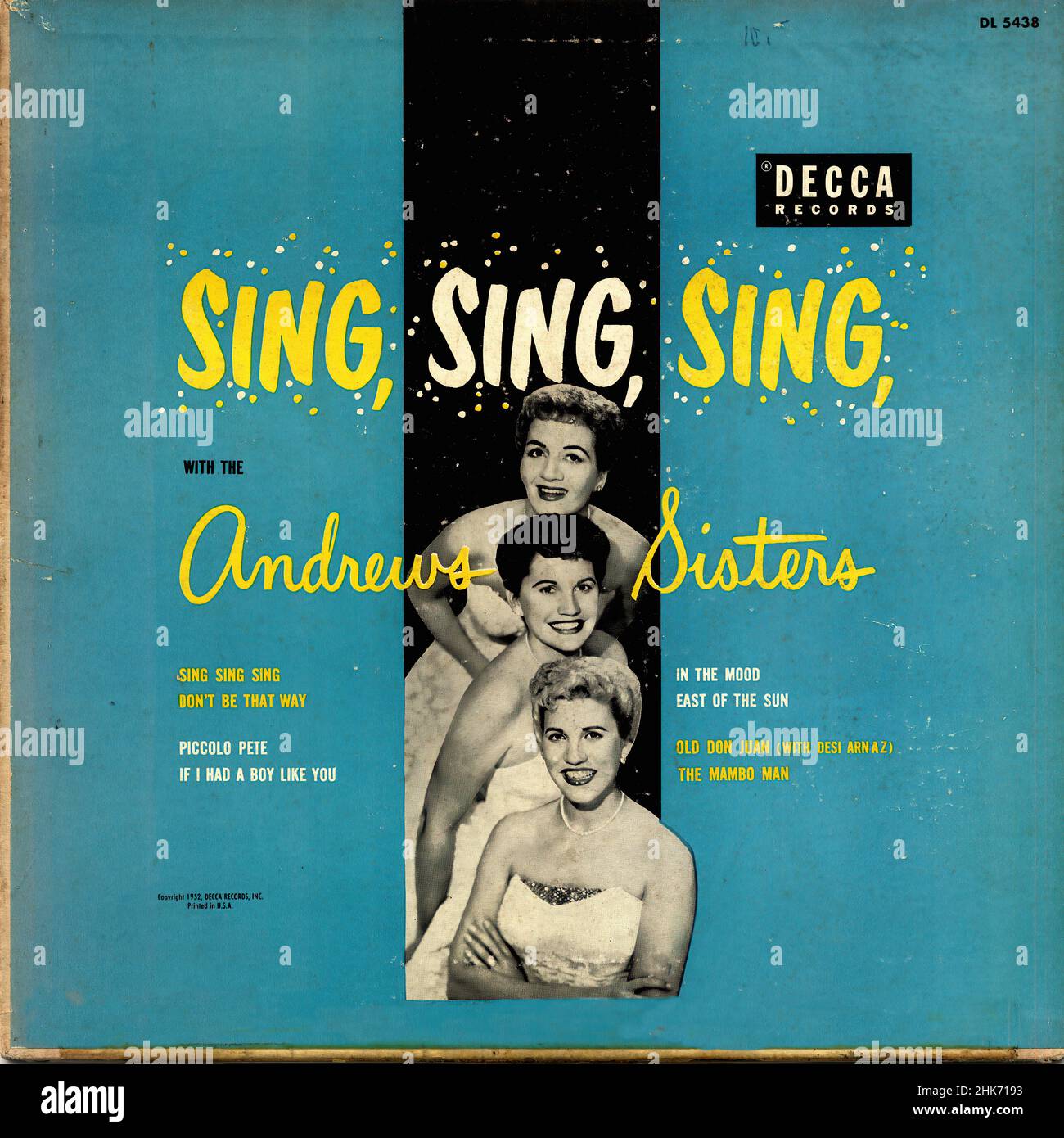 Vintage vinyl record cover -  Andrew Sisters, The - Sing Sing Sing - US - 10inch 25 cm LP Stock Photo