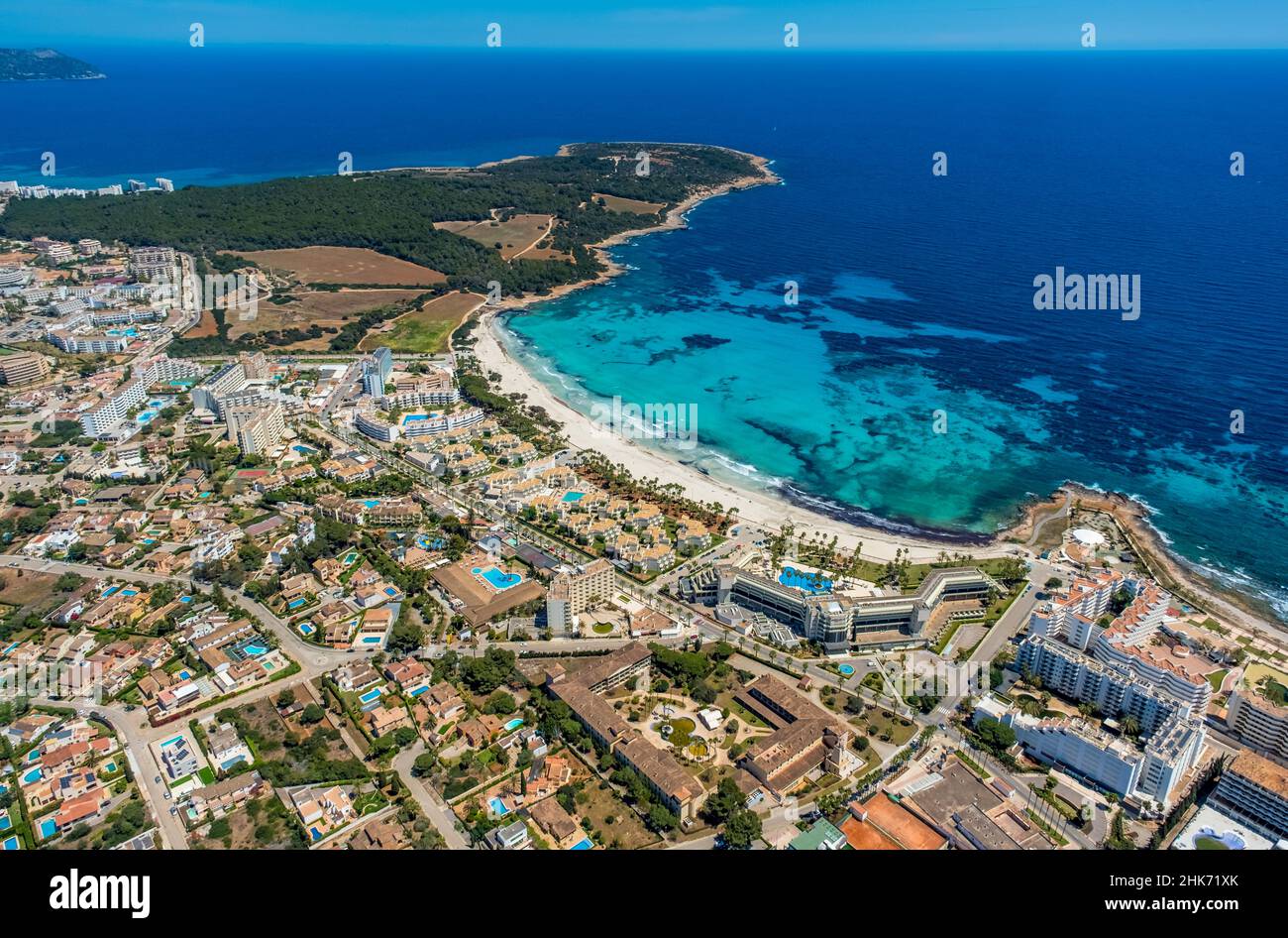 Aerial view, hotel facilities Sa Coma, bay and beach Platja de sa Coma, Mallorca, Europe, Balearic Islands, Spain, Balearic Islands, bay, ES, hotel, h Stock Photo