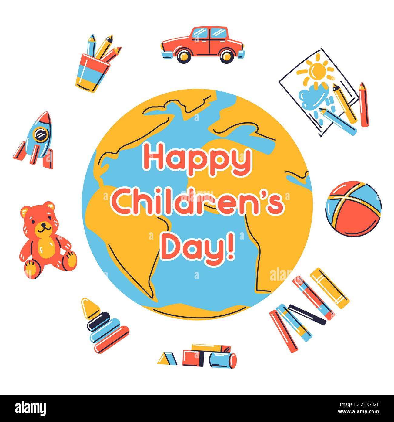 Happy children day greeting card. Illustration of earth with various