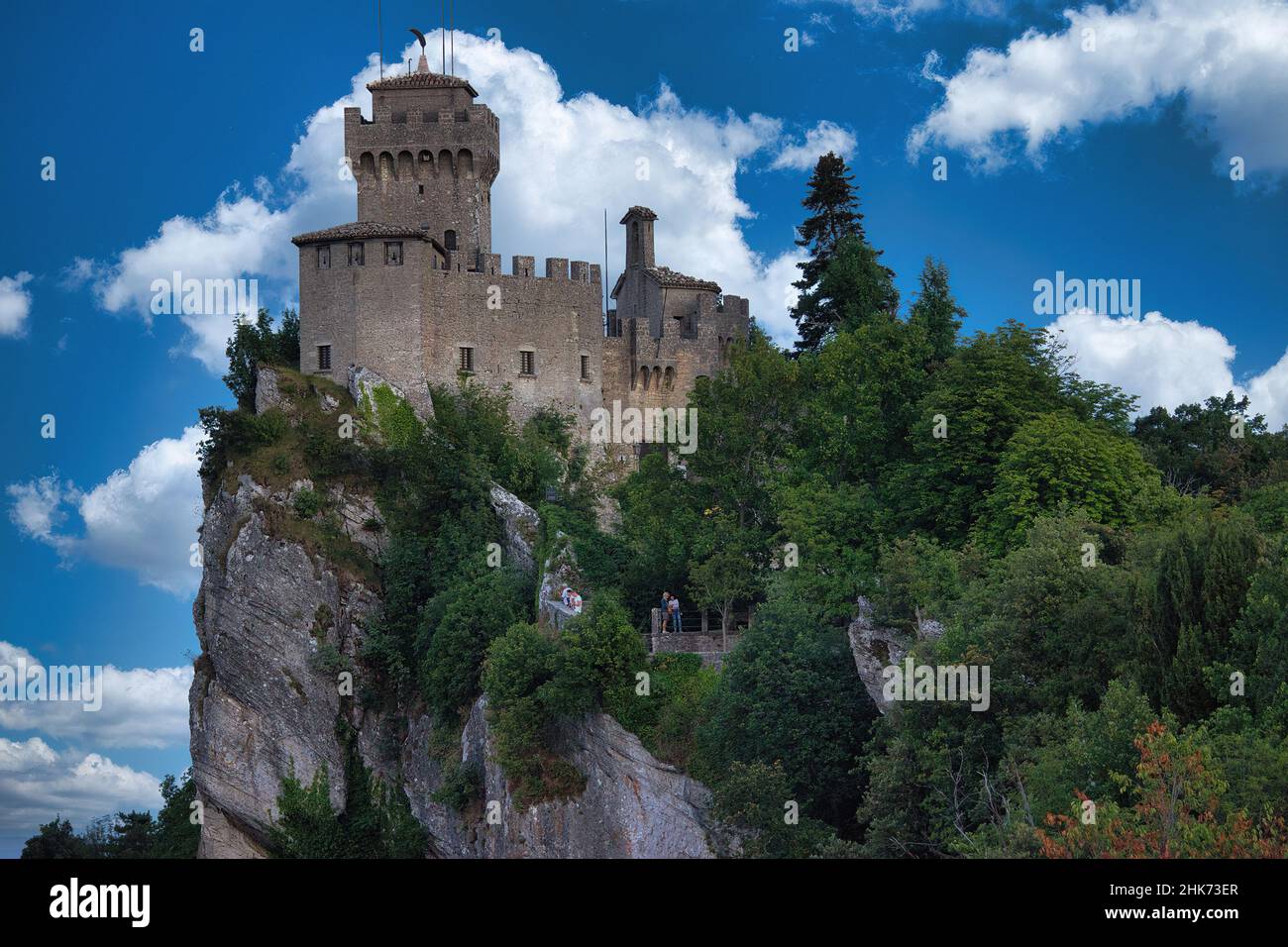 Rocca della Guaita, the most famous and ancient castle fortress in the Republic of San Marino Italy, is also the symbol of the small state Stock Photo