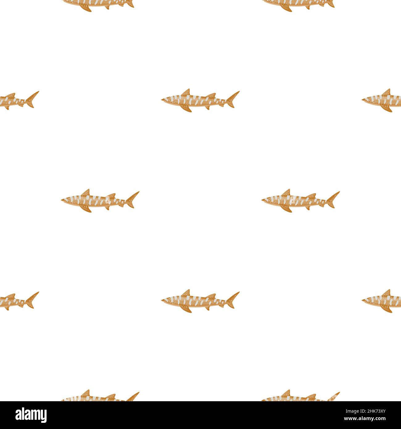 Leopard shark seamless pattern in scandinavian style. Marine animals background. Vector illustration for children funny textile prints, fabric, banner Stock Vector
