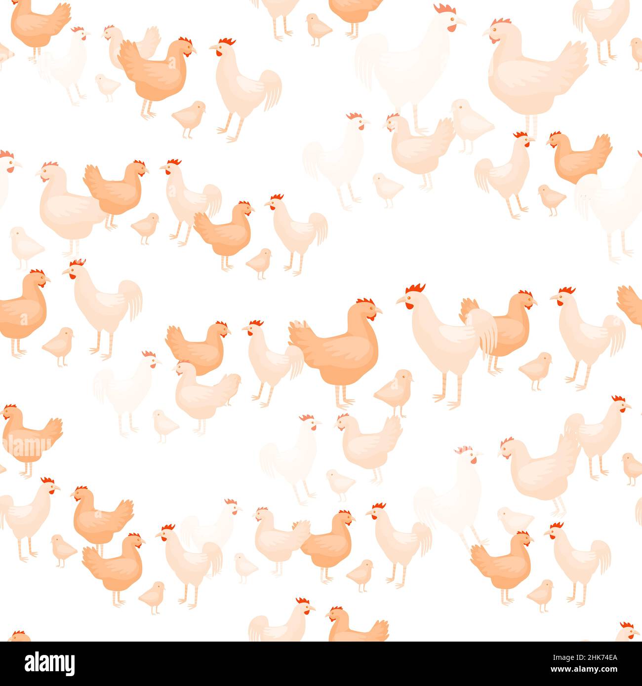 Seamless pattern of chicken family. Domestic animals on colorful background. Vector illustration for textile prints, fabric, banners, backdrops and wa Stock Vector