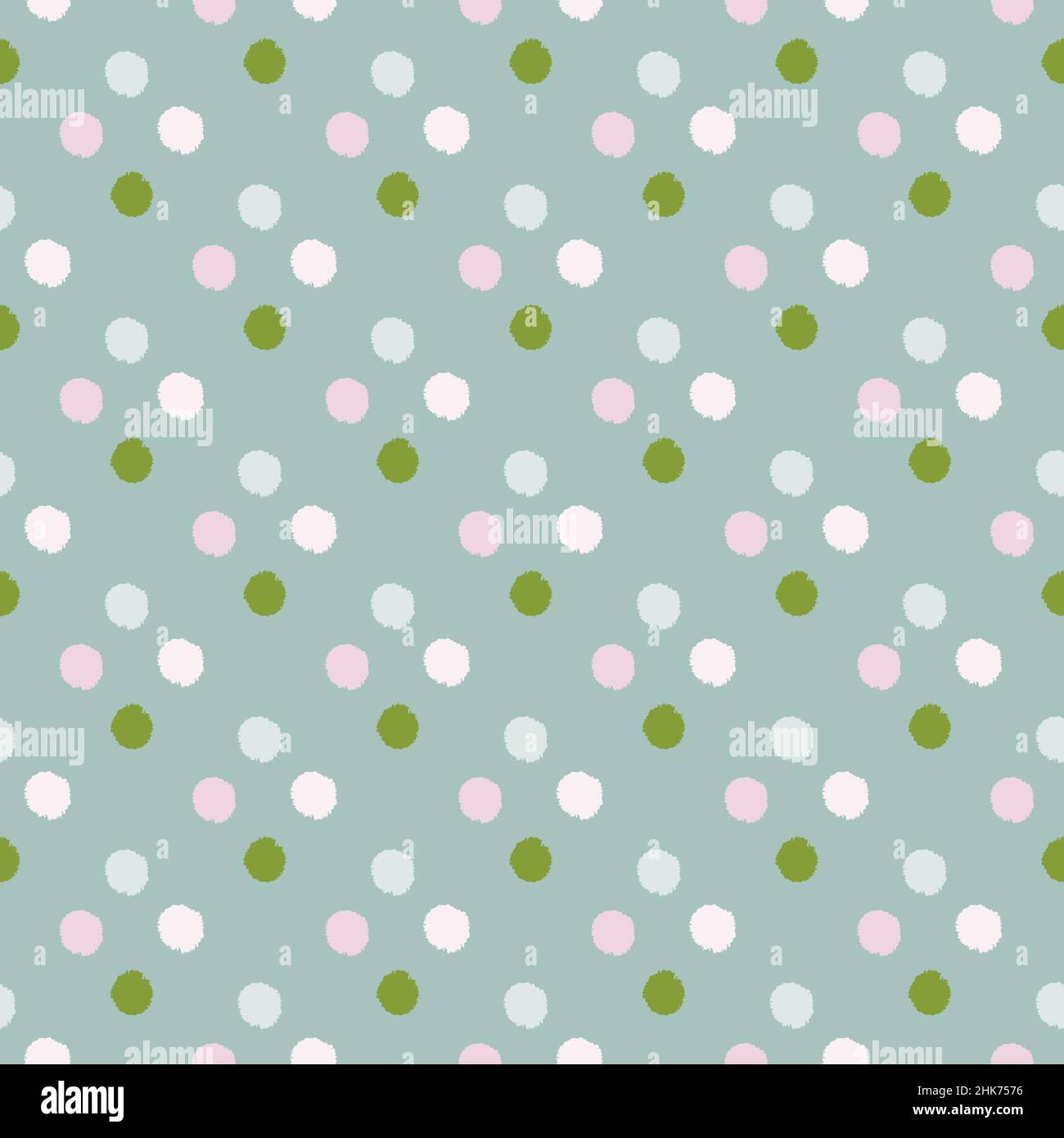 Pom poms of seamless pattern. Hand drawn cute background. Repeated texture in doodle style for fabric, wrapping paper, wallpaper, tissue. Vector illus Stock Vector