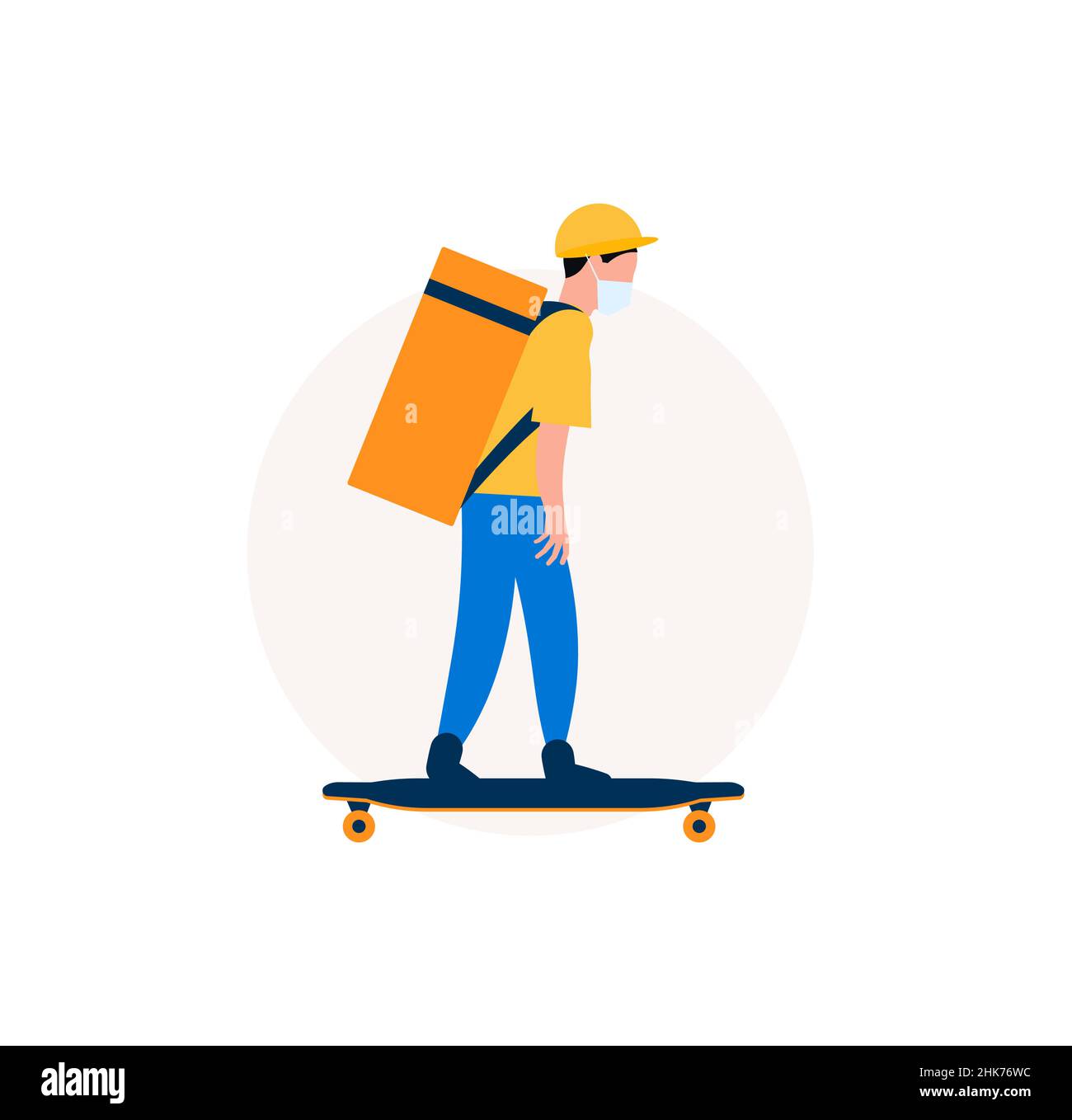 Food delivery man on longboard. Courier with eat bag on skateboard. Graphic  for delivery service. Vector illustration Stock Vector Image & Art - Alamy
