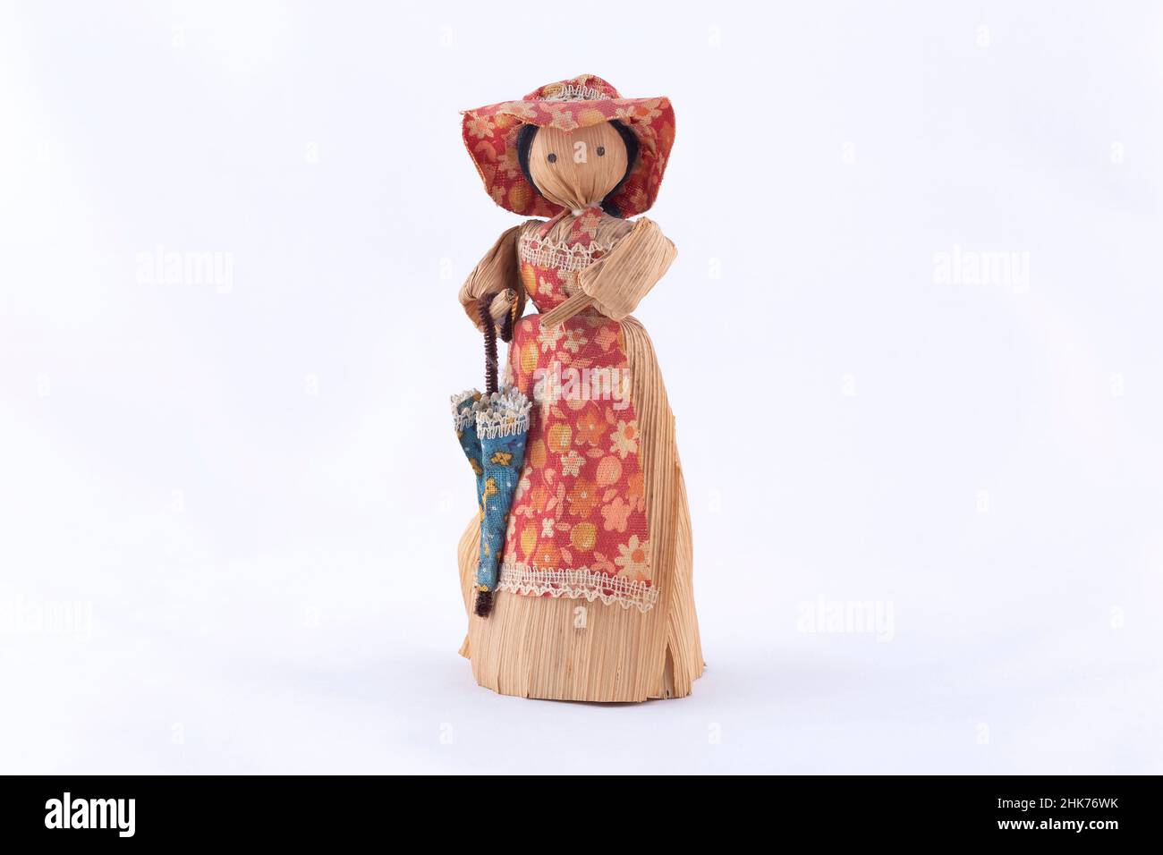 Handmade Corn Husk Doll Isolated On White Background Stock Photo