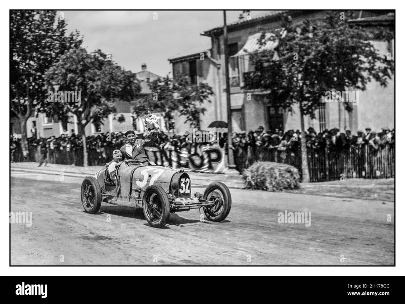 1930's  female motor racing driver Anne-Cécile Rose-Itier in the Bugatti T 37 A , after her victory at the Trophée de Provence in Nîmes France in 1932 Stock Photo